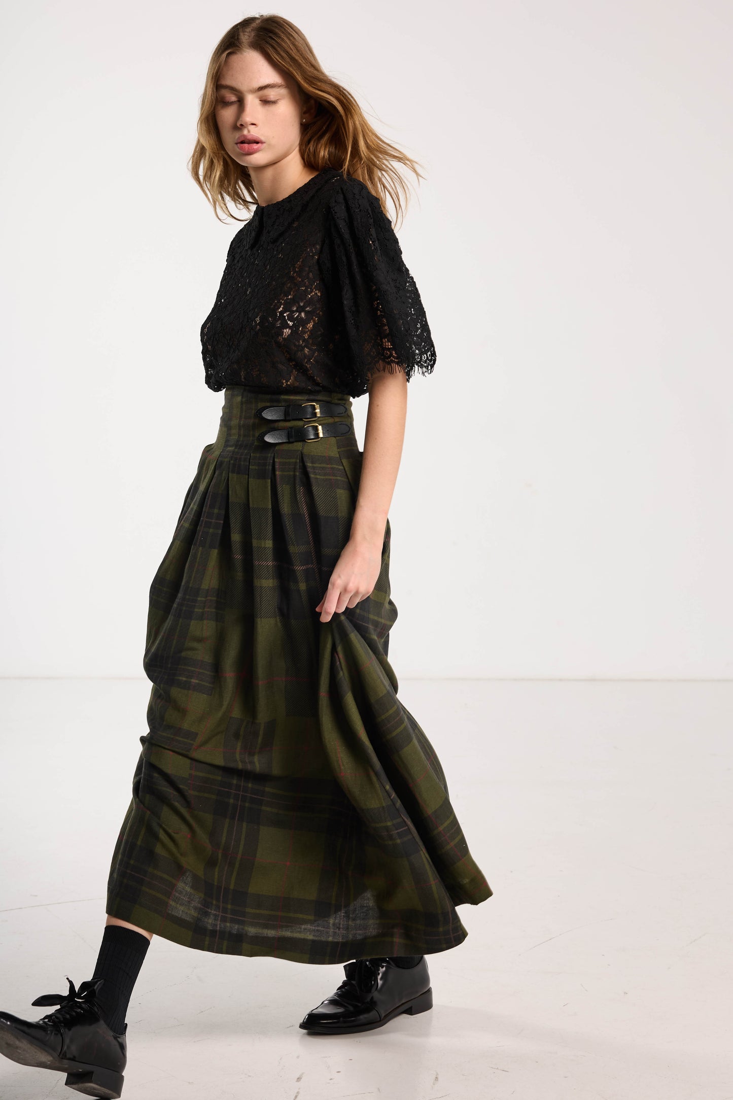 Romeo Skirt - Forest Green Check Linen