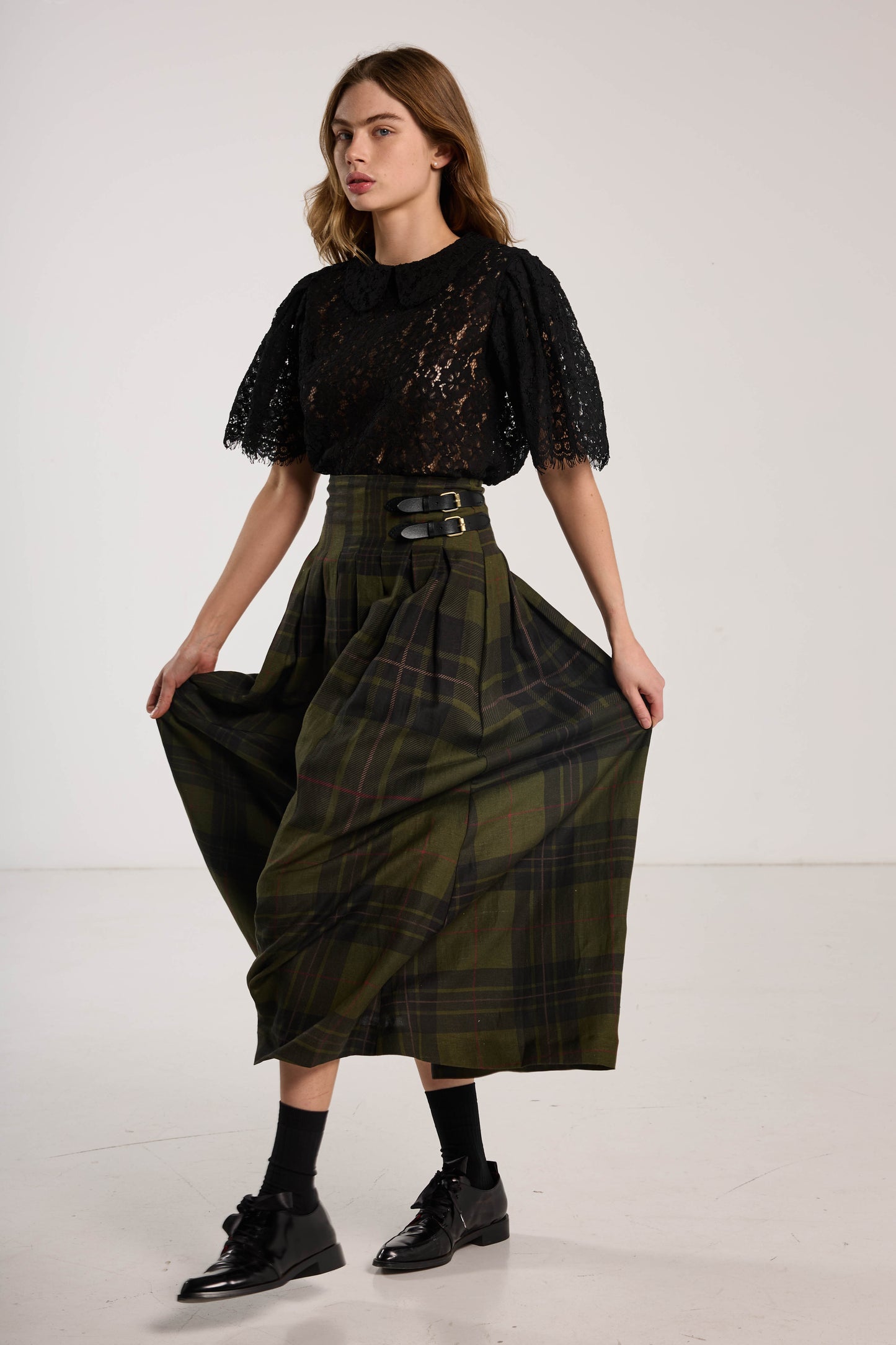 Romeo Skirt - Forest Green Check Linen