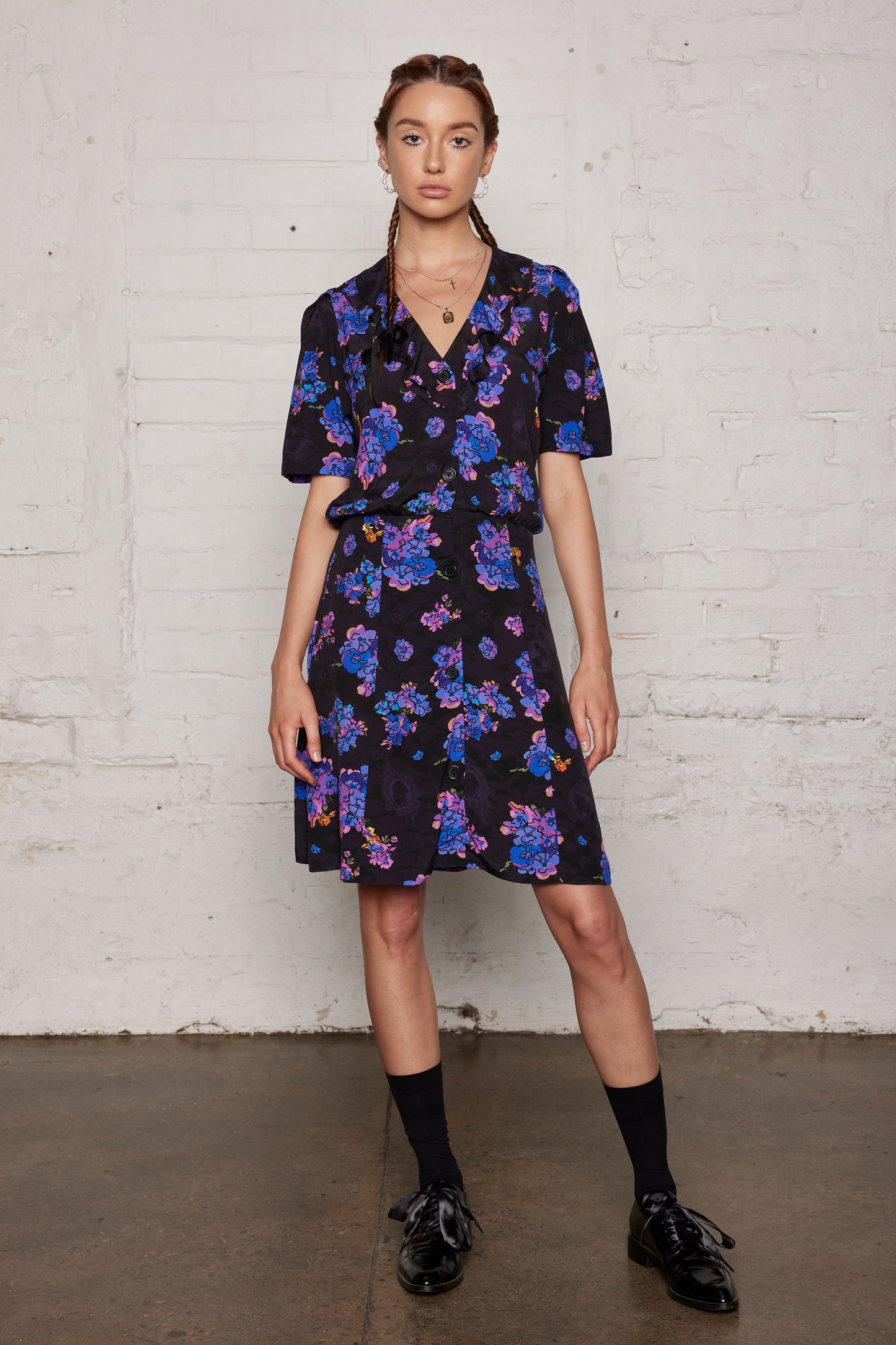 Heirloom mini dress - Violet bouquet floral print