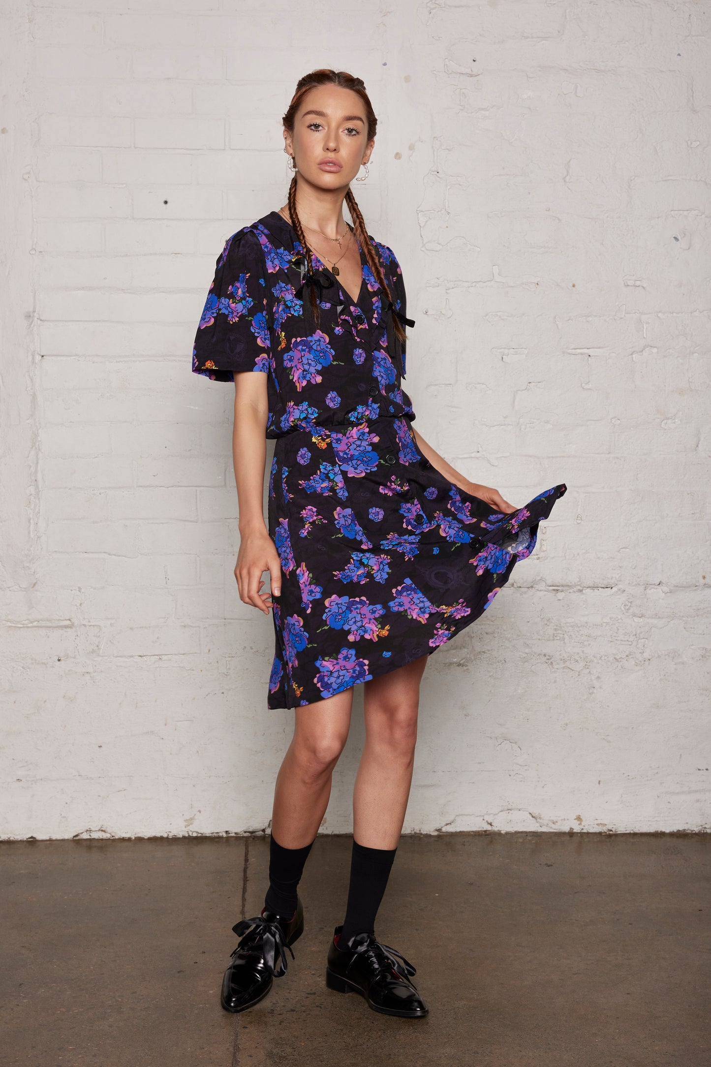 Heirloom mini dress - Violet bouquet floral print