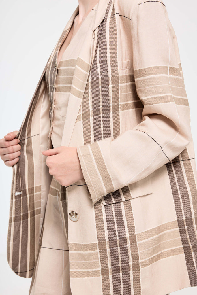 Palazzo Blazer Camel Check Linen