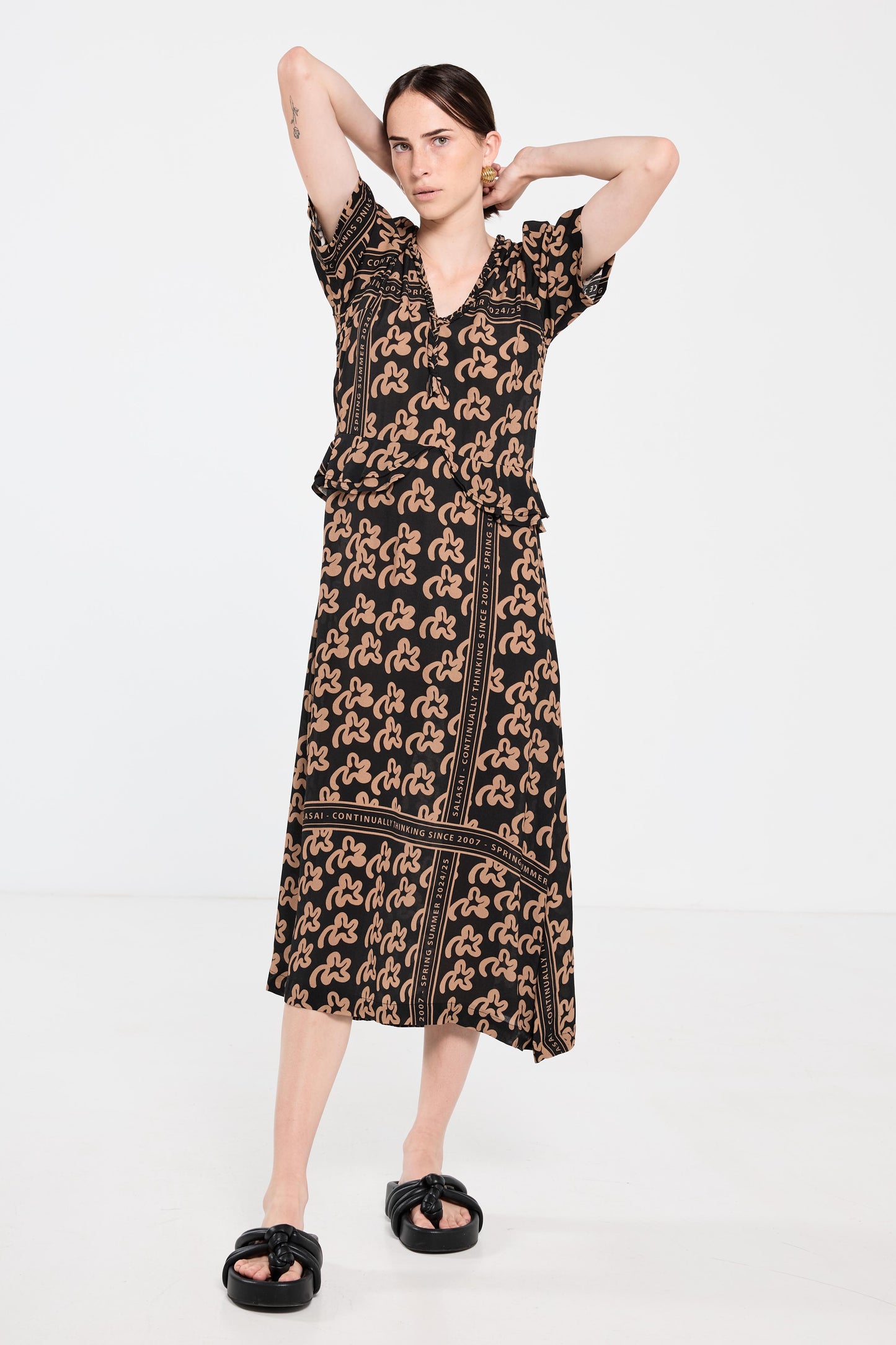 Plantation Dress - Beige Pop Palm