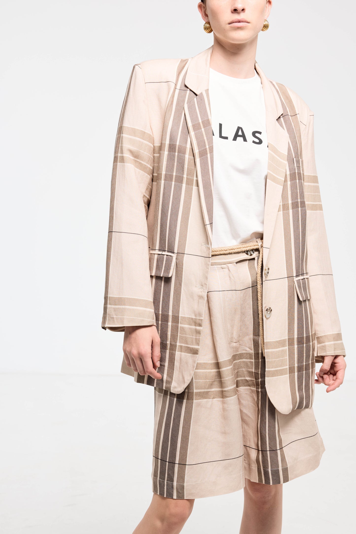 Palazzo Blazer - Camel Check Linen