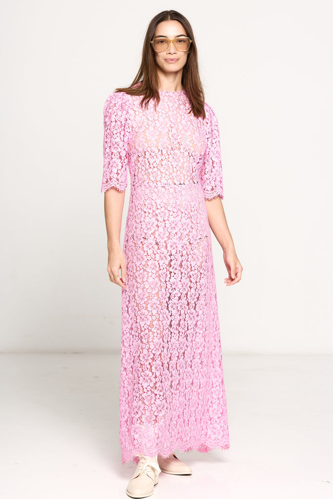 War of Hearts Dress - Pink Embroidered Lace