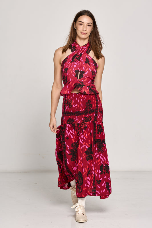 Jezebel Shirred Skirt - Wild Cherry Print