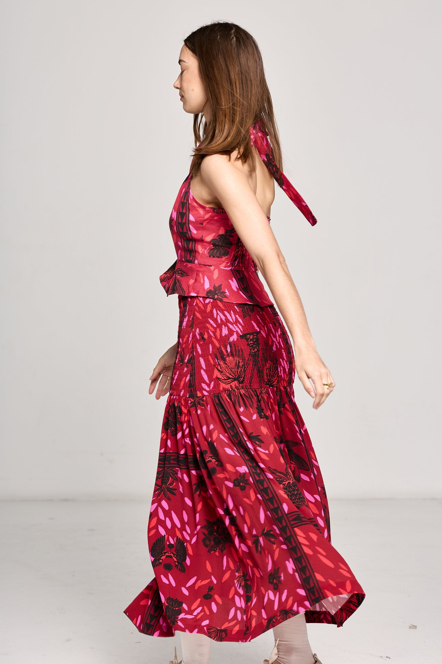 Jezebel Shirred Skirt - Wild Cherry Print