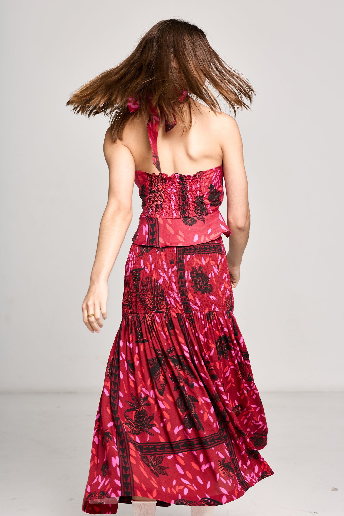 Jezebel Shirred Skirt - Wild Cherry Print