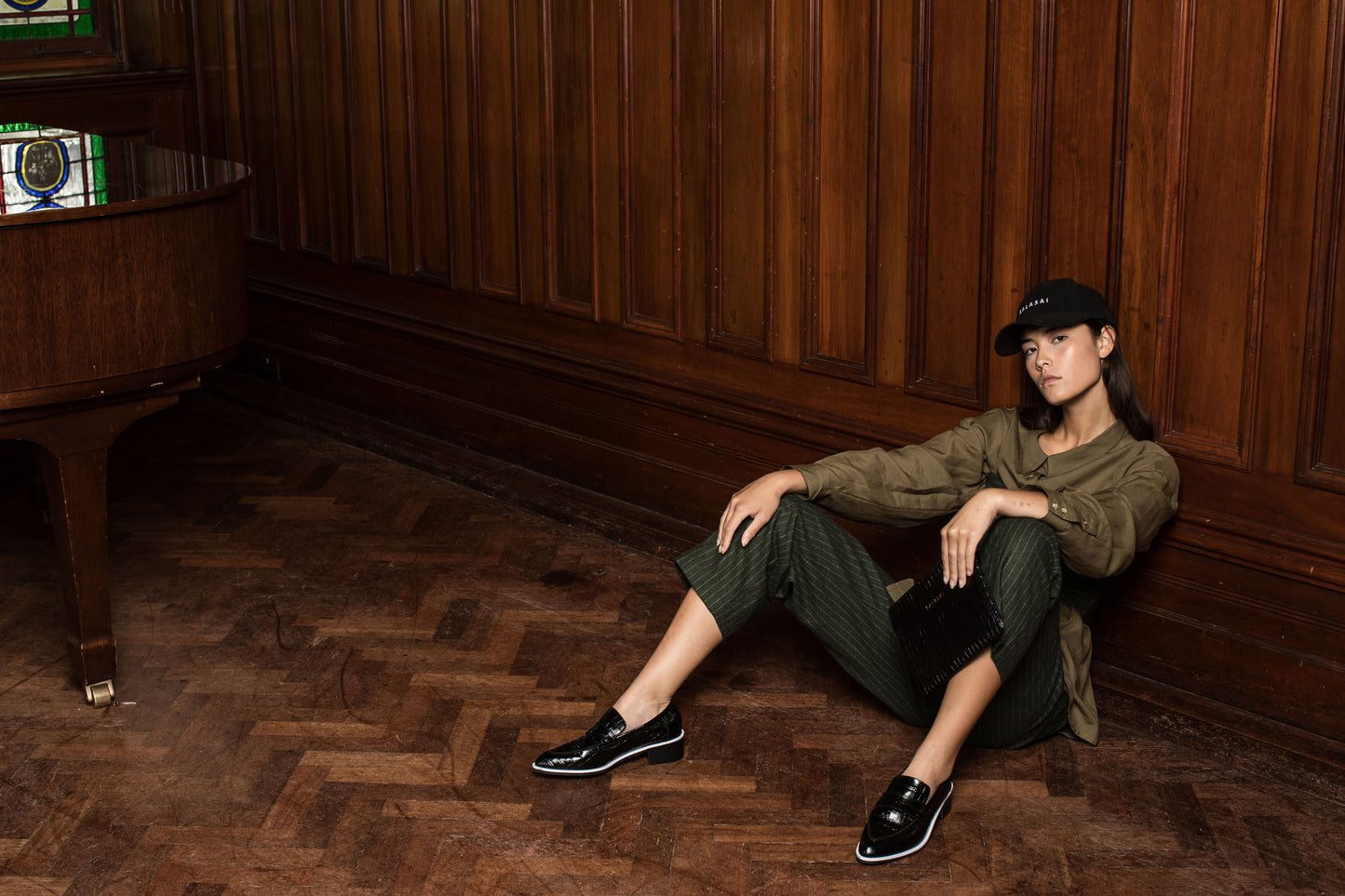 CLUTCH AND CARD HOLDER - BLACK ETHICAL CROC LEATHER