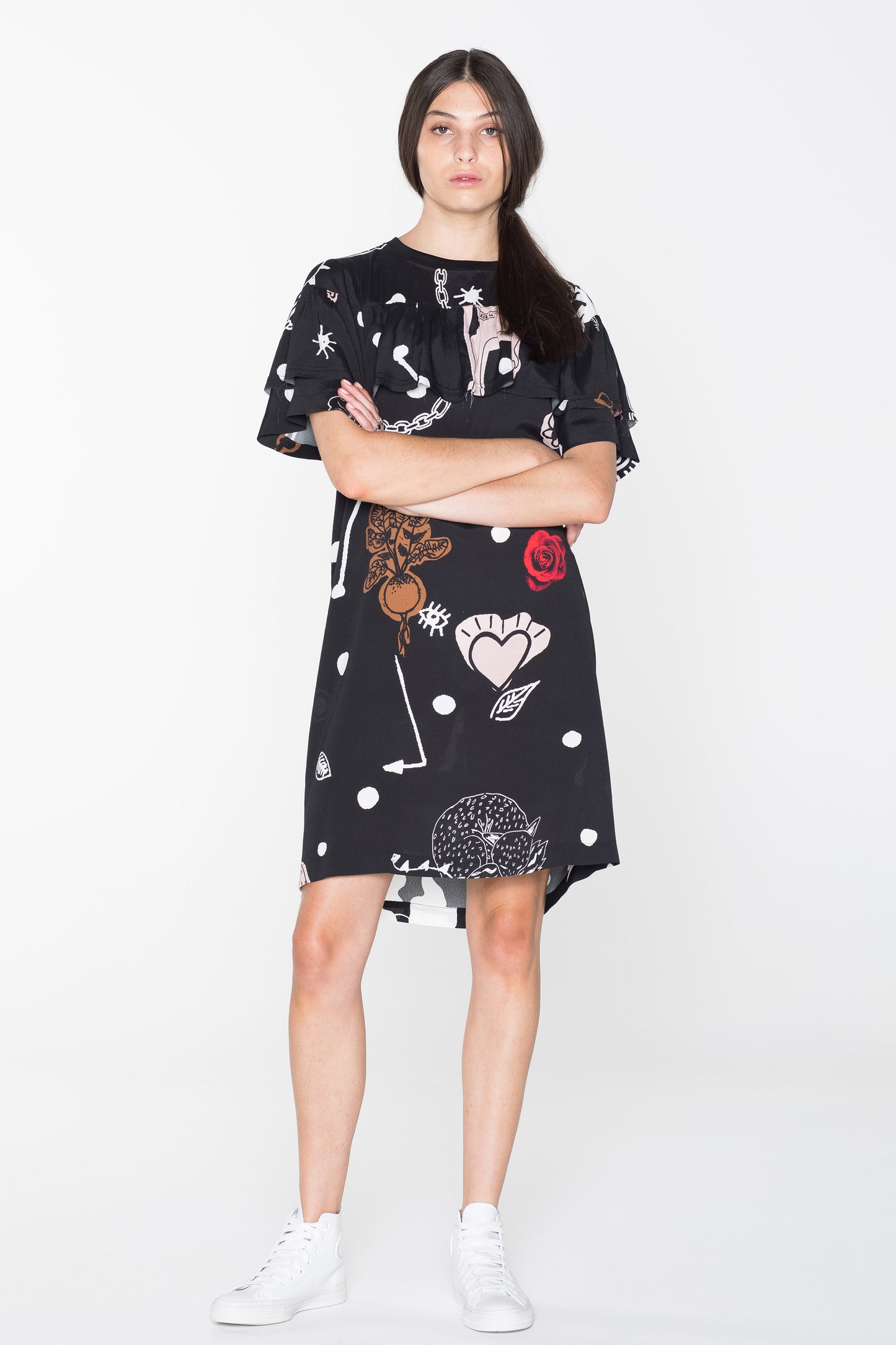 CREATURES TEE DRESS - BLACK CHAIN N HOUND PRINT