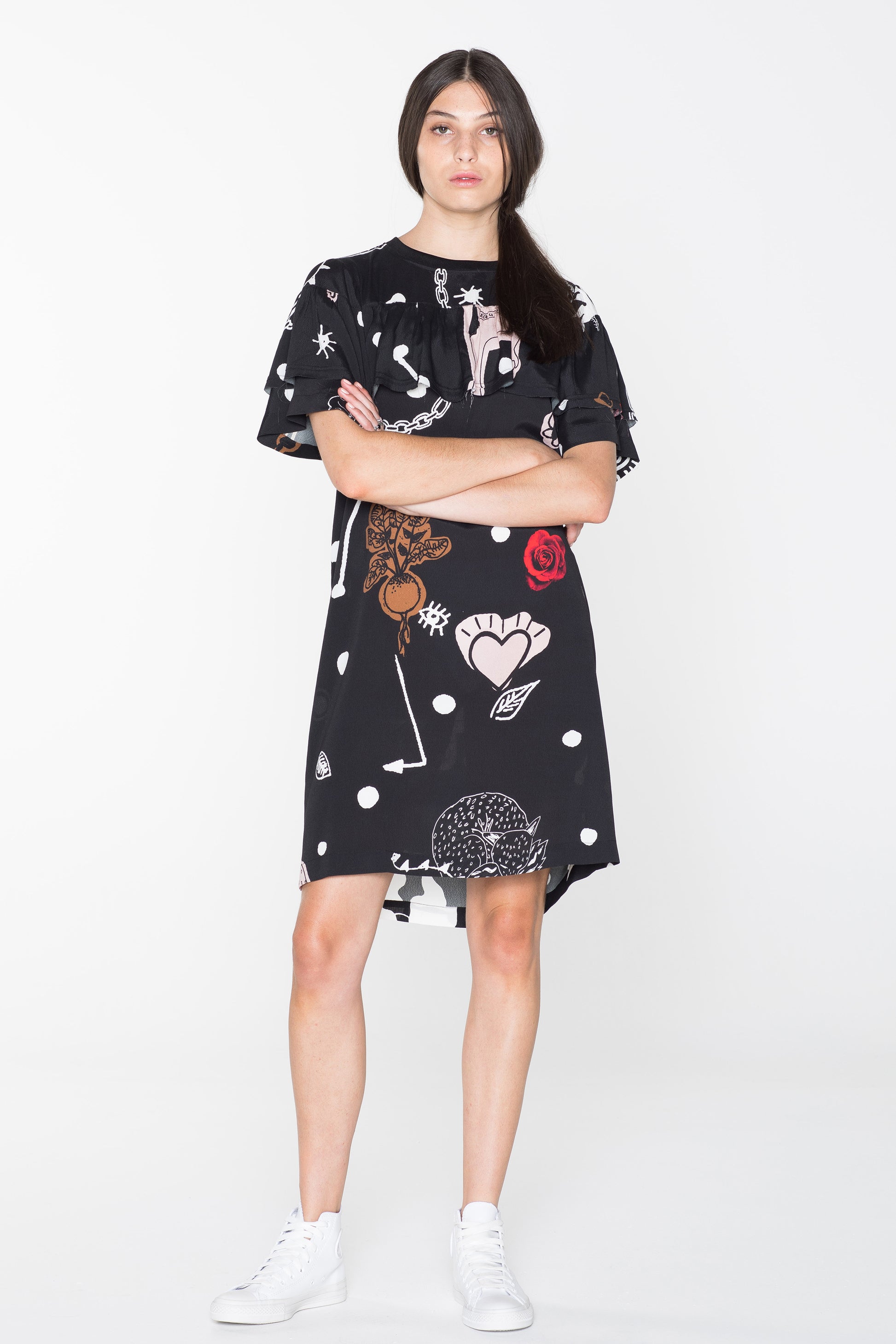 CREATURES TEE DRESS - BLACK CHAIN N HOUND PRINT