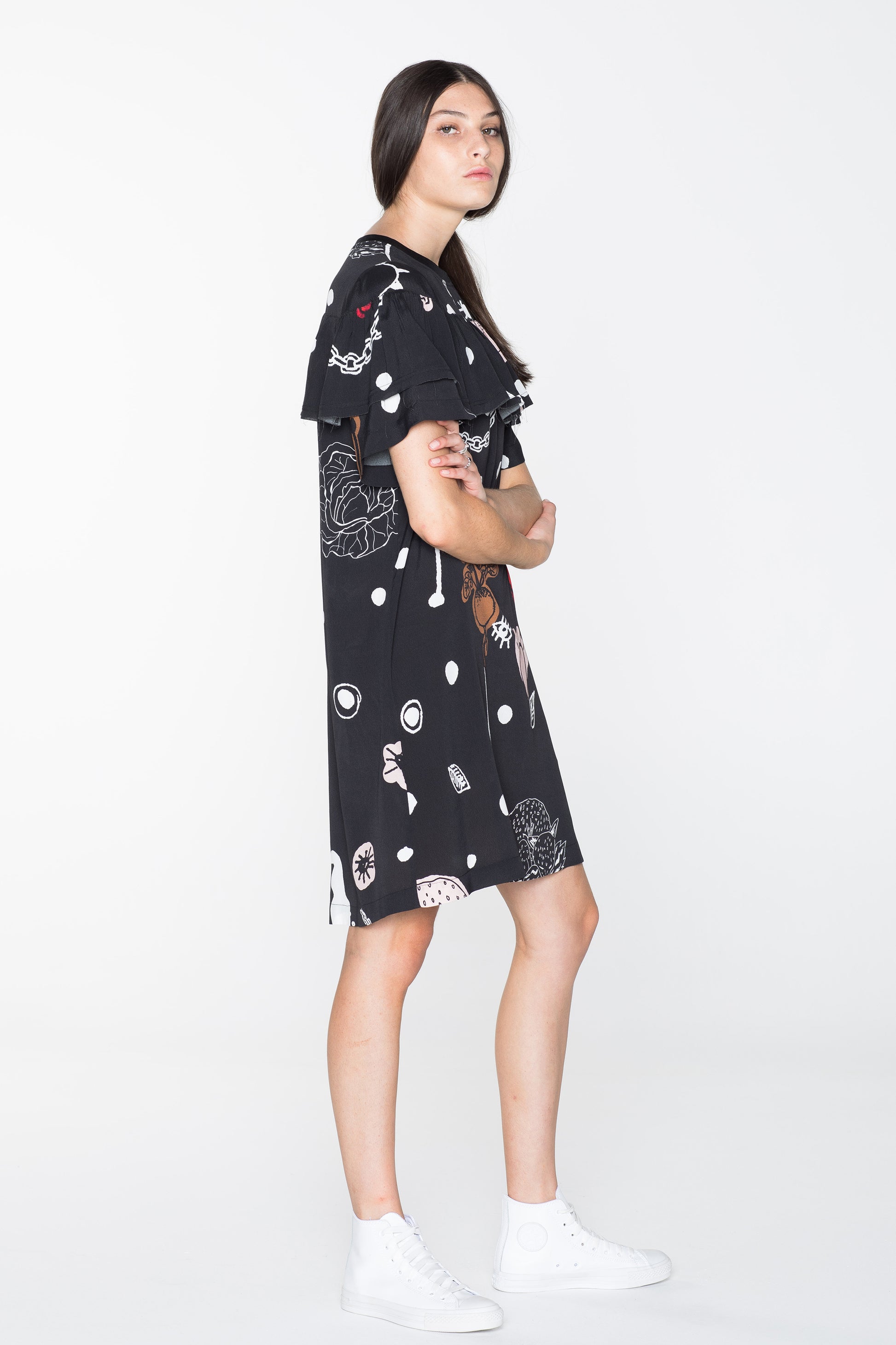 CREATURES TEE DRESS - BLACK CHAIN N HOUND PRINT