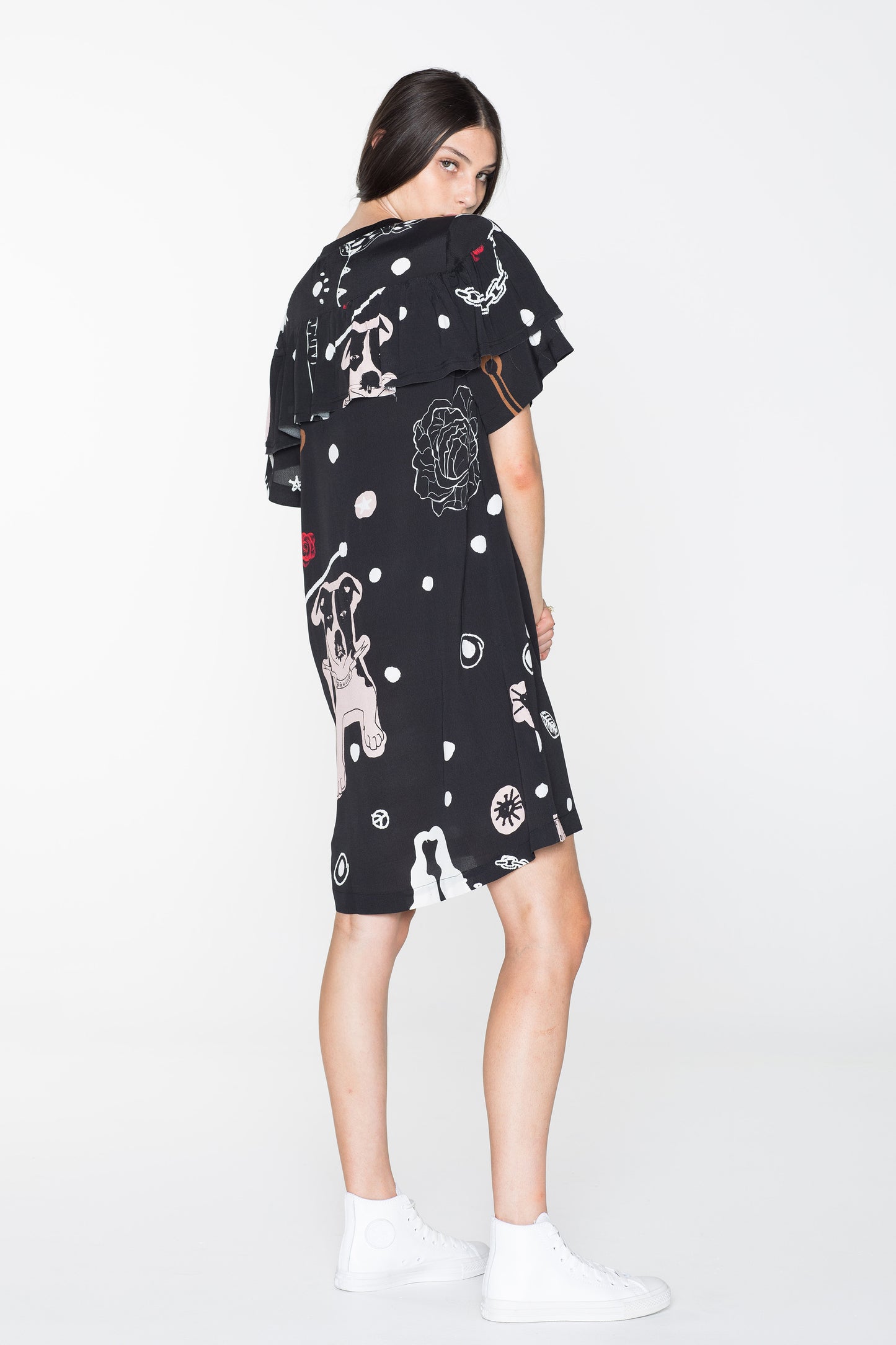 CREATURES TEE DRESS - BLACK CHAIN N HOUND PRINT