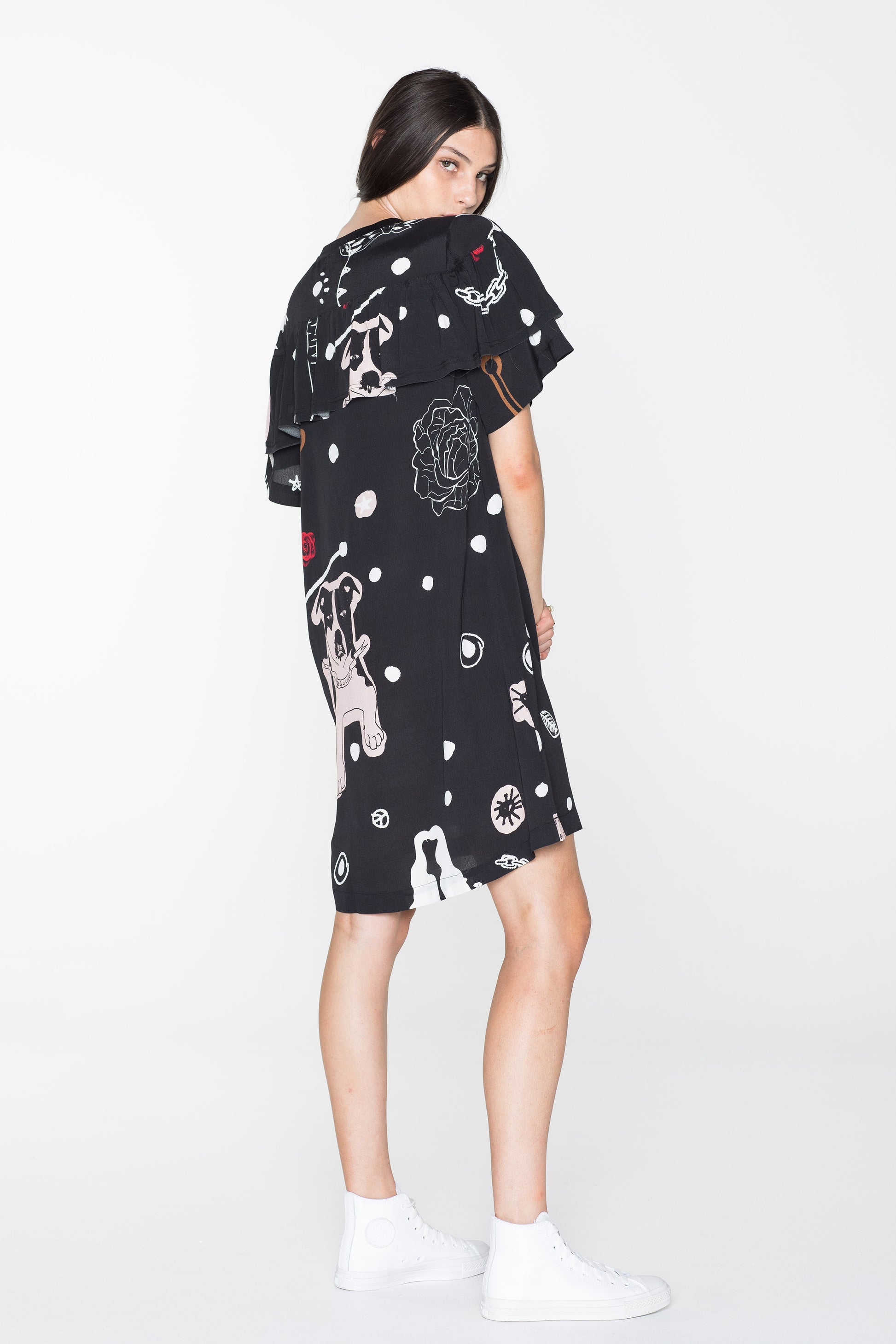 CREATURES TEE DRESS - BLACK CHAIN N HOUND PRINT