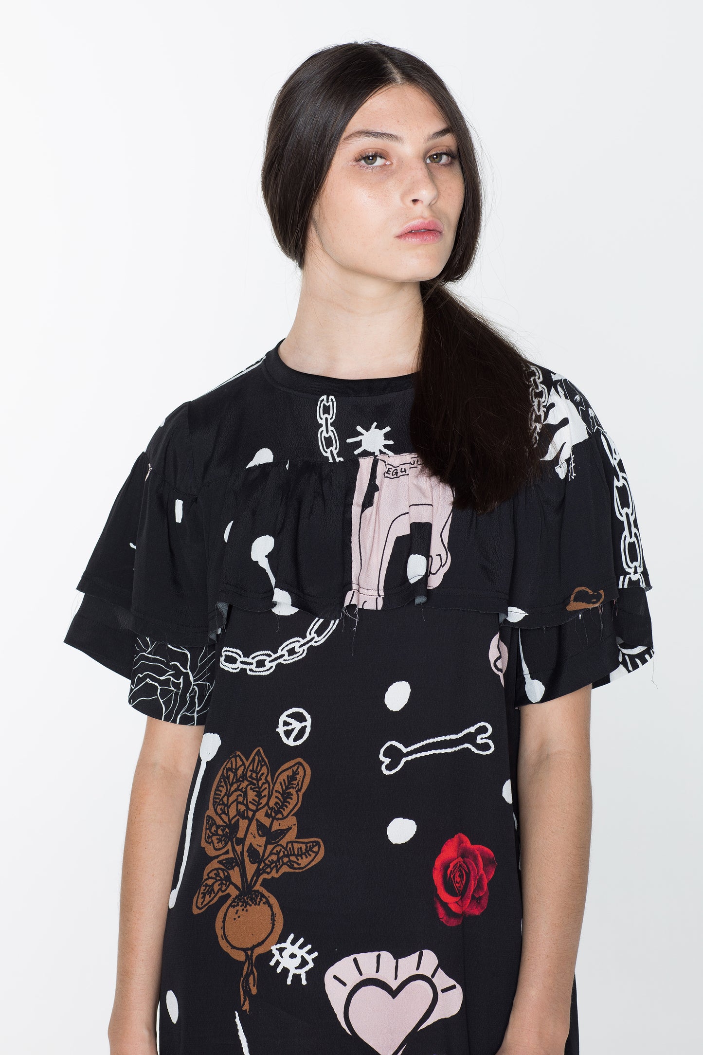 CREATURES TEE DRESS - BLACK CHAIN N HOUND PRINT