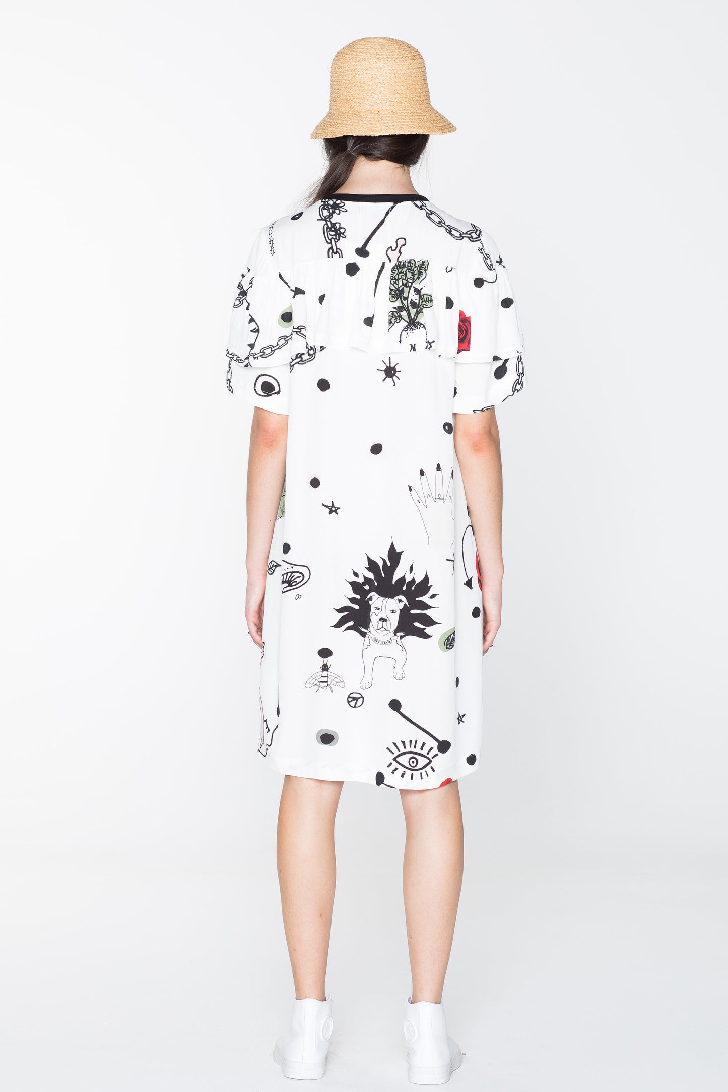 CREATURES TEE DRESS - WHITE CHAIN N HOUND PRINT