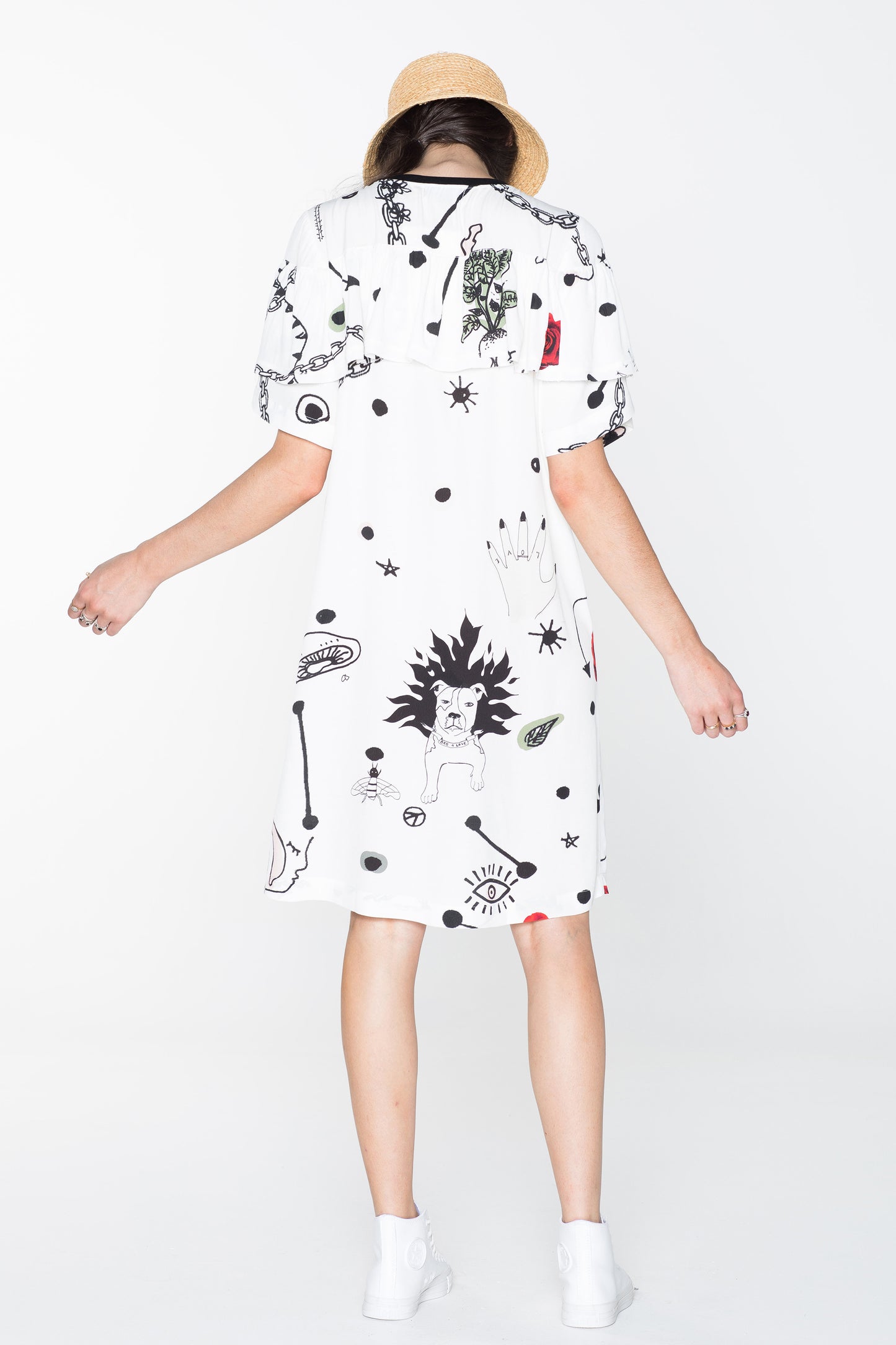 CREATURES TEE DRESS - WHITE CHAIN N HOUND PRINT