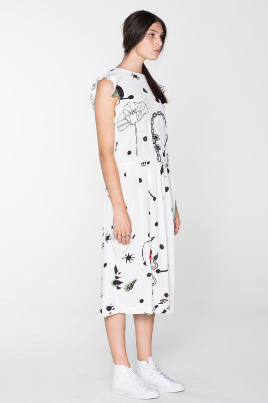 DOMESTIC DRESS - WHITE CHAIN N HOUND PRINT