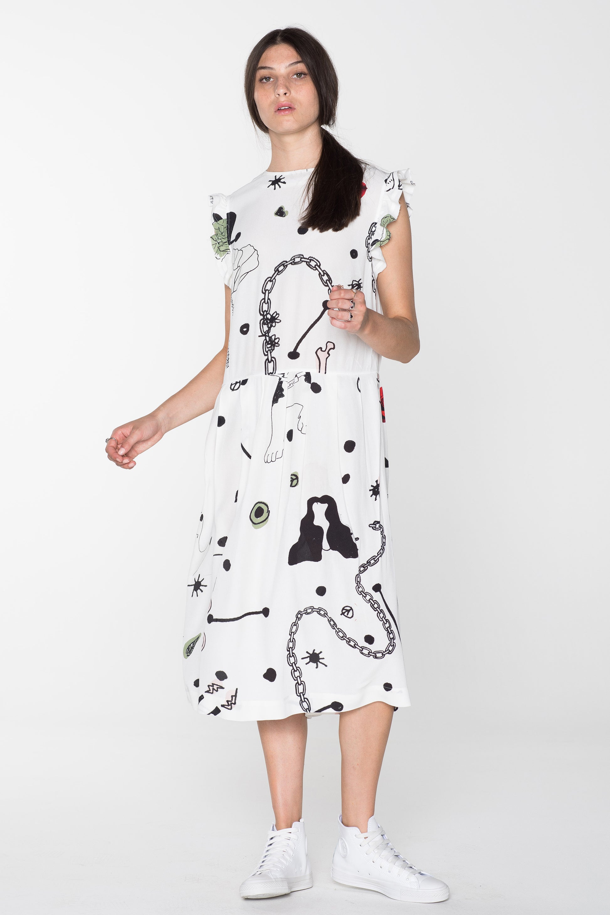 DOMESTIC DRESS - WHITE CHAIN N HOUND PRINT
