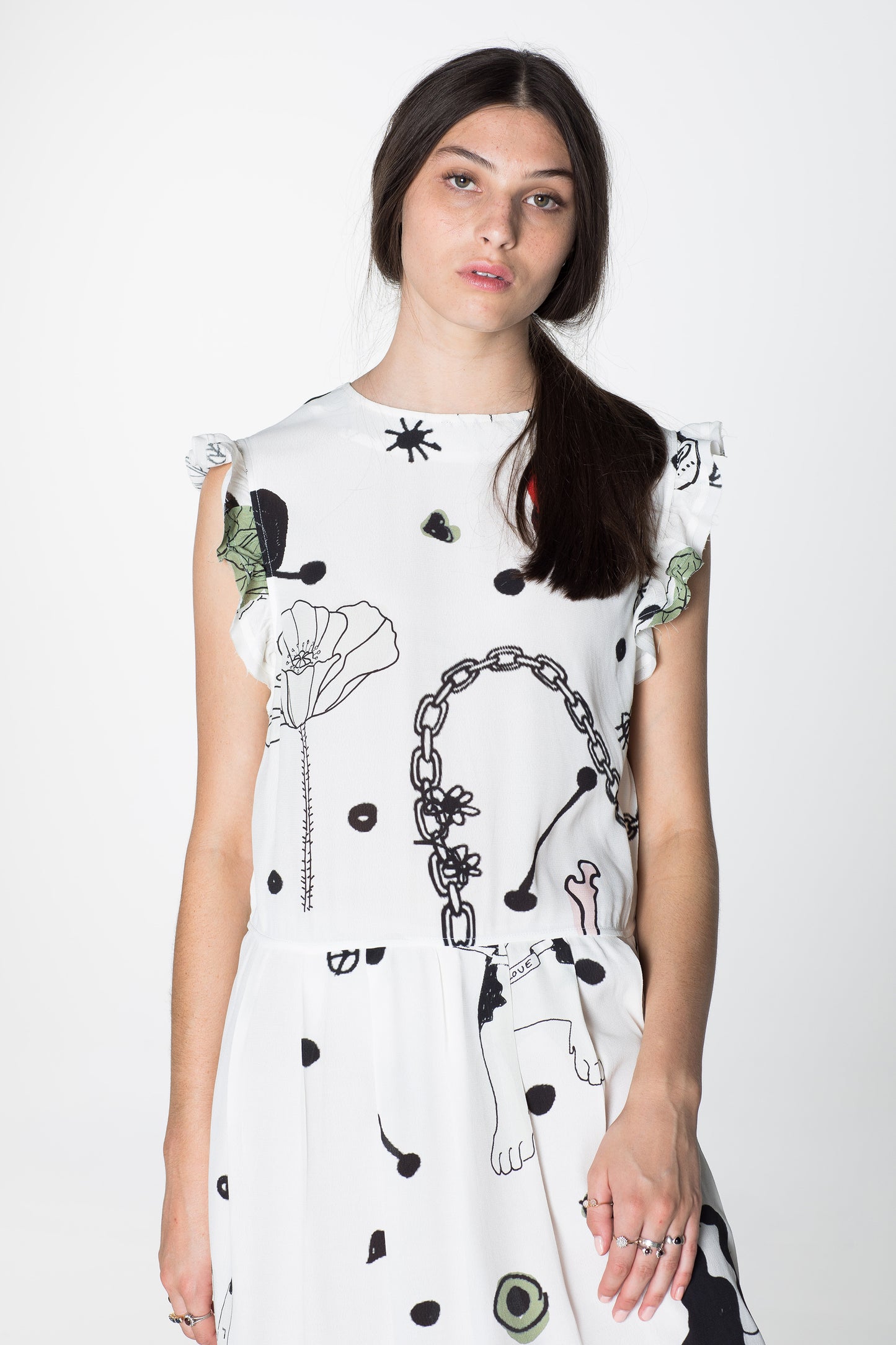 DOMESTIC DRESS - WHITE CHAIN N HOUND PRINT