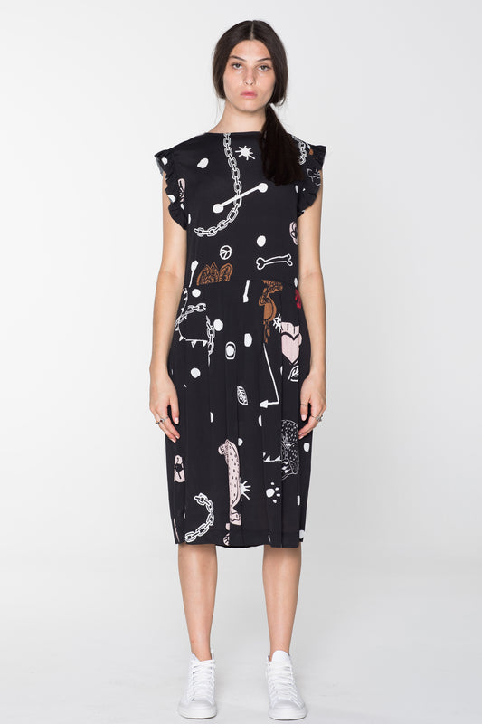 DOMESTIC DRESS - BLACK CHAIN N HOUND PRINT
