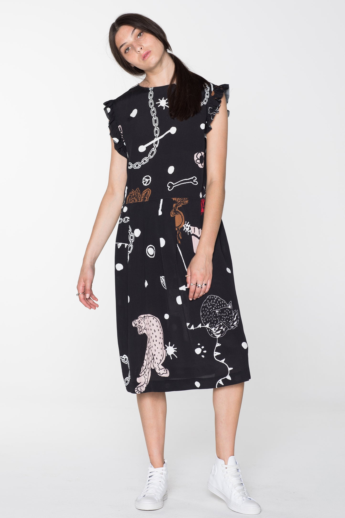 DOMESTIC DRESS - BLACK CHAIN N HOUND PRINT