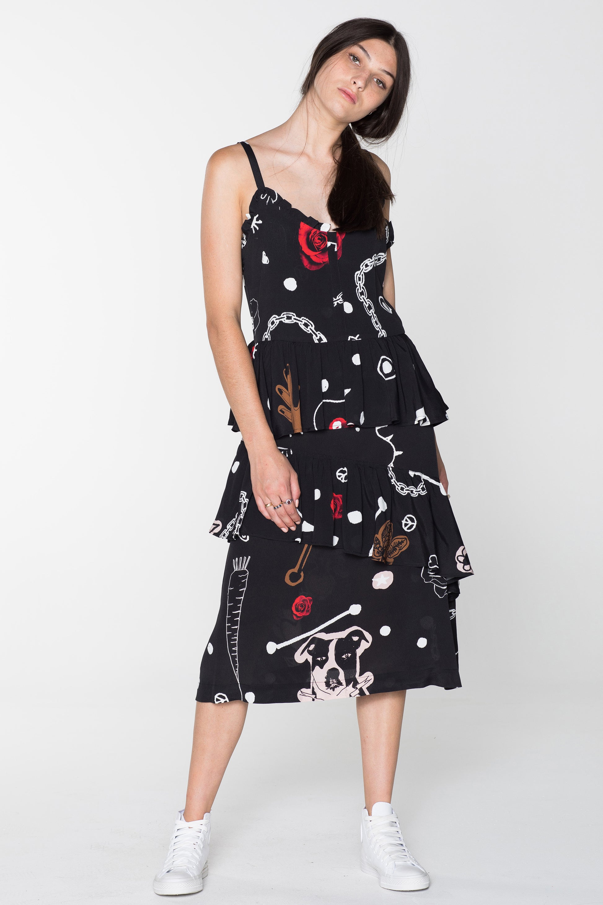 BEG FOR LOVE DRESS - BLACK CHAIN N HOUND PRINT