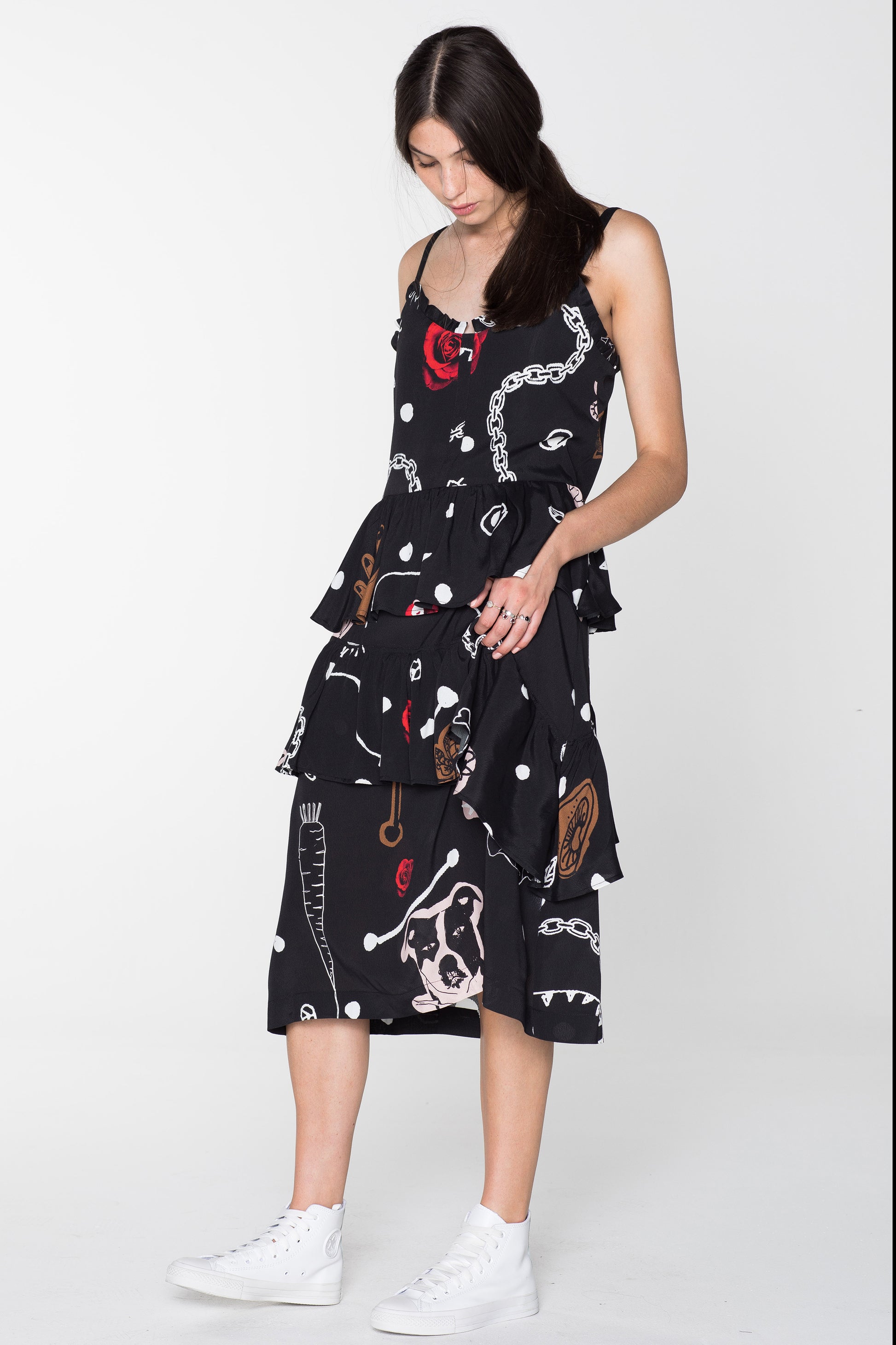 BEG FOR LOVE DRESS - BLACK CHAIN N HOUND PRINT