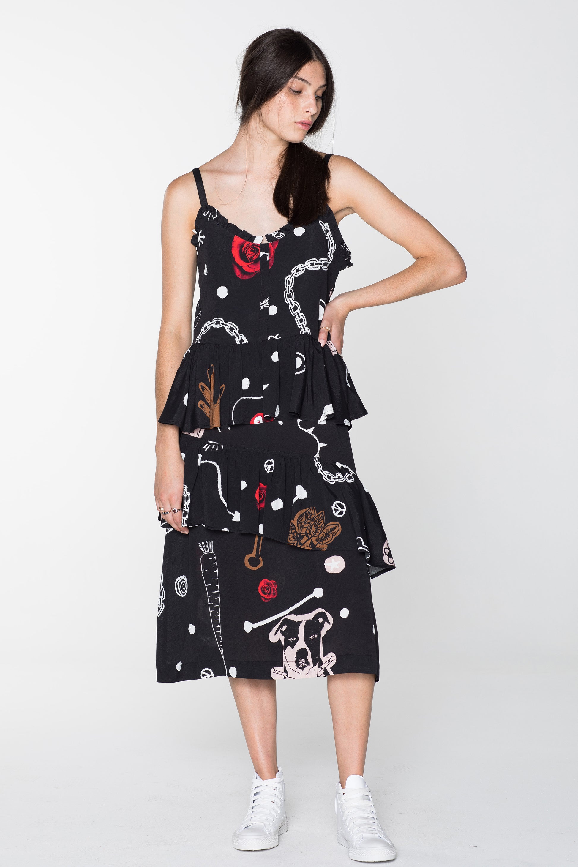 BEG FOR LOVE DRESS - BLACK CHAIN N HOUND PRINT