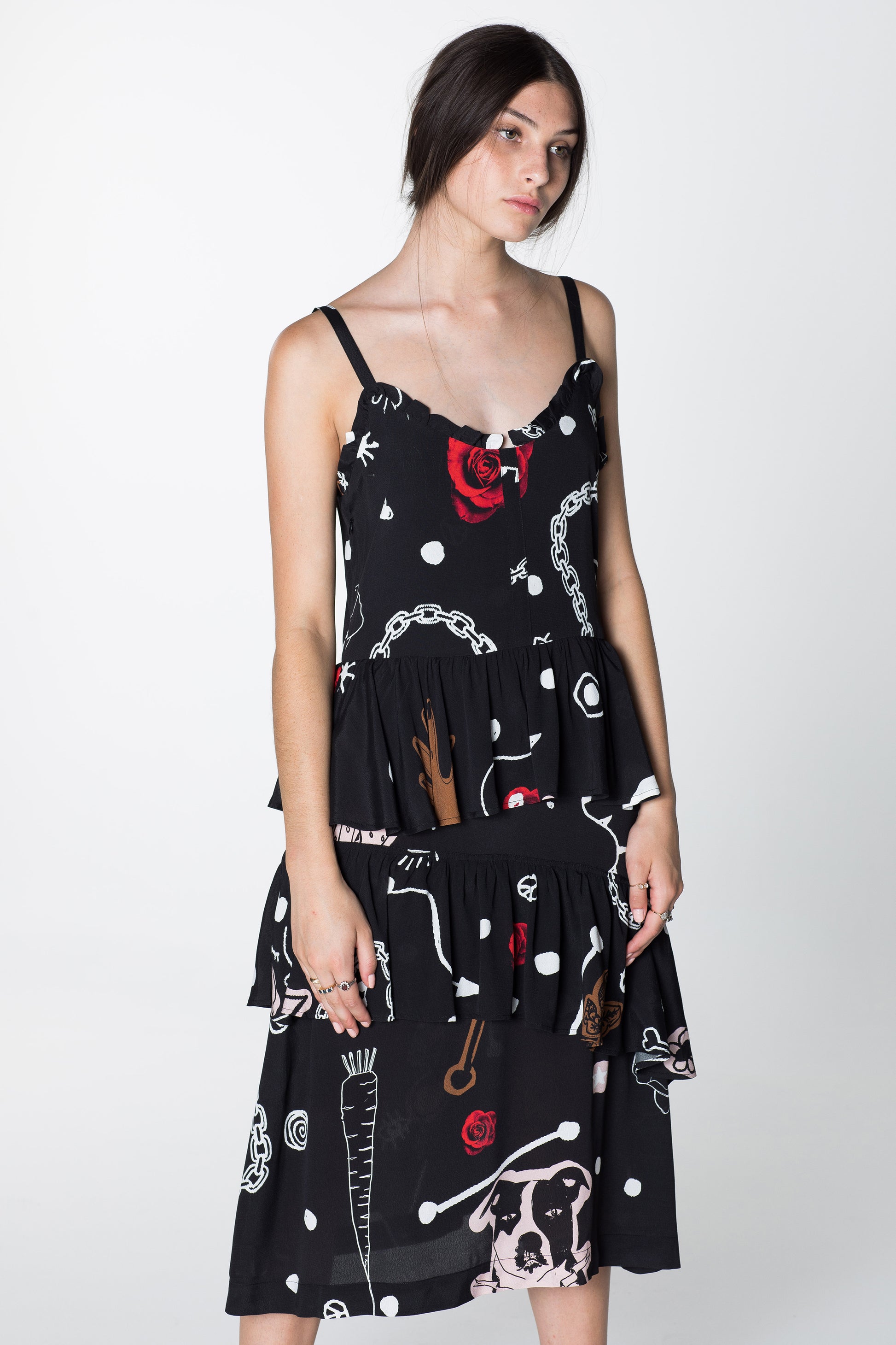 BEG FOR LOVE DRESS - BLACK CHAIN N HOUND PRINT