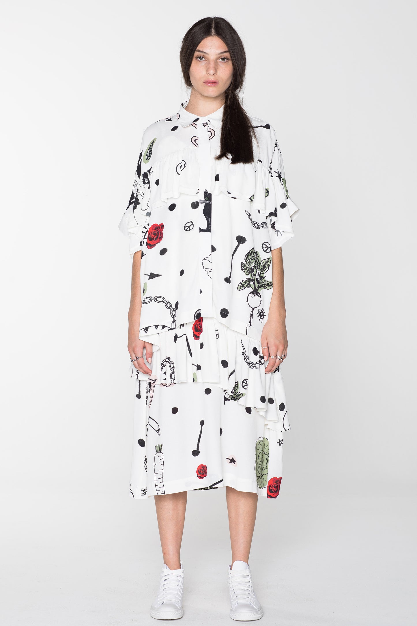 CREATURES BLOUSE - WHITE CHAIN N HOUND PRINT