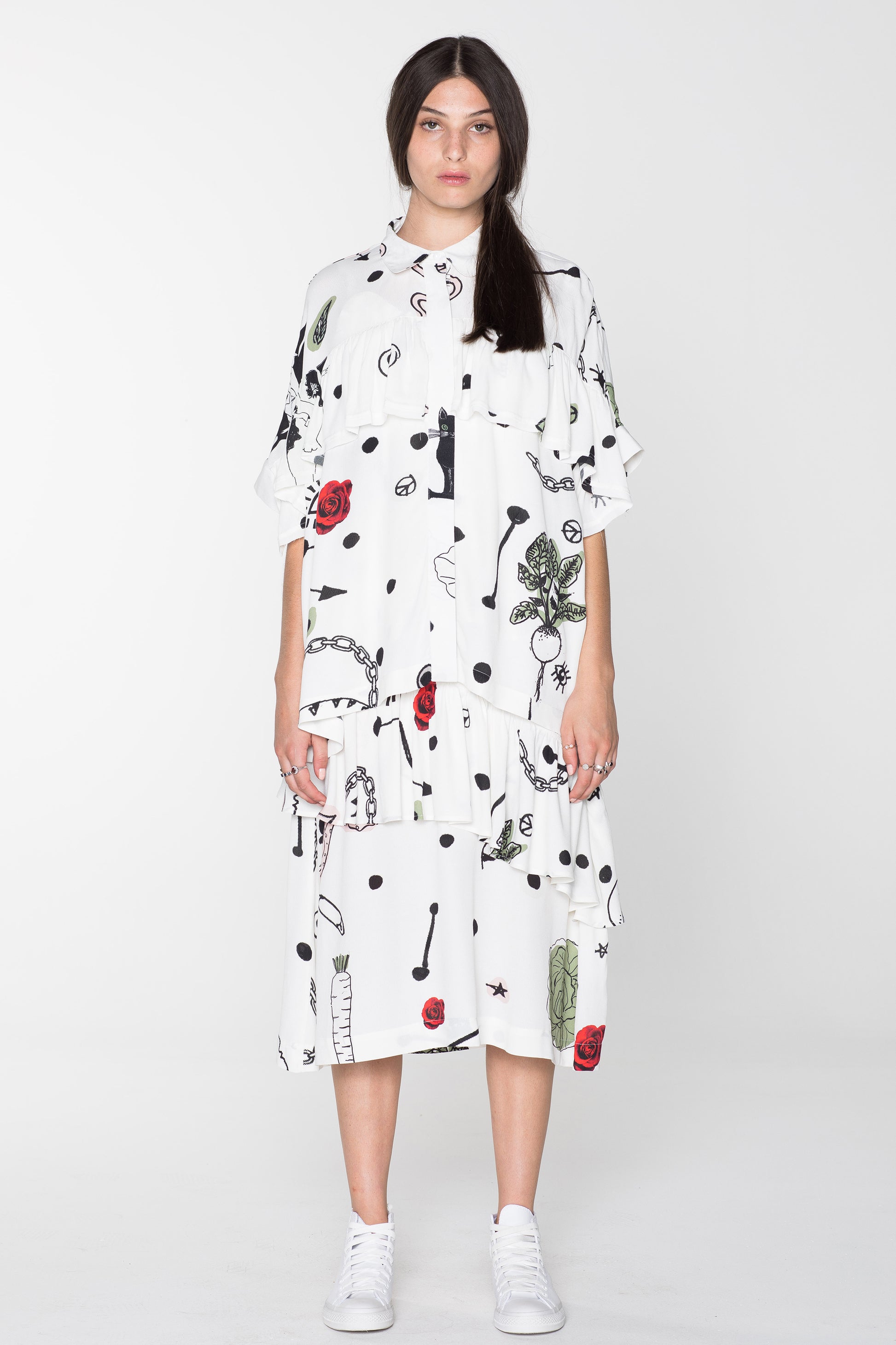 CREATURES BLOUSE - WHITE CHAIN N HOUND PRINT