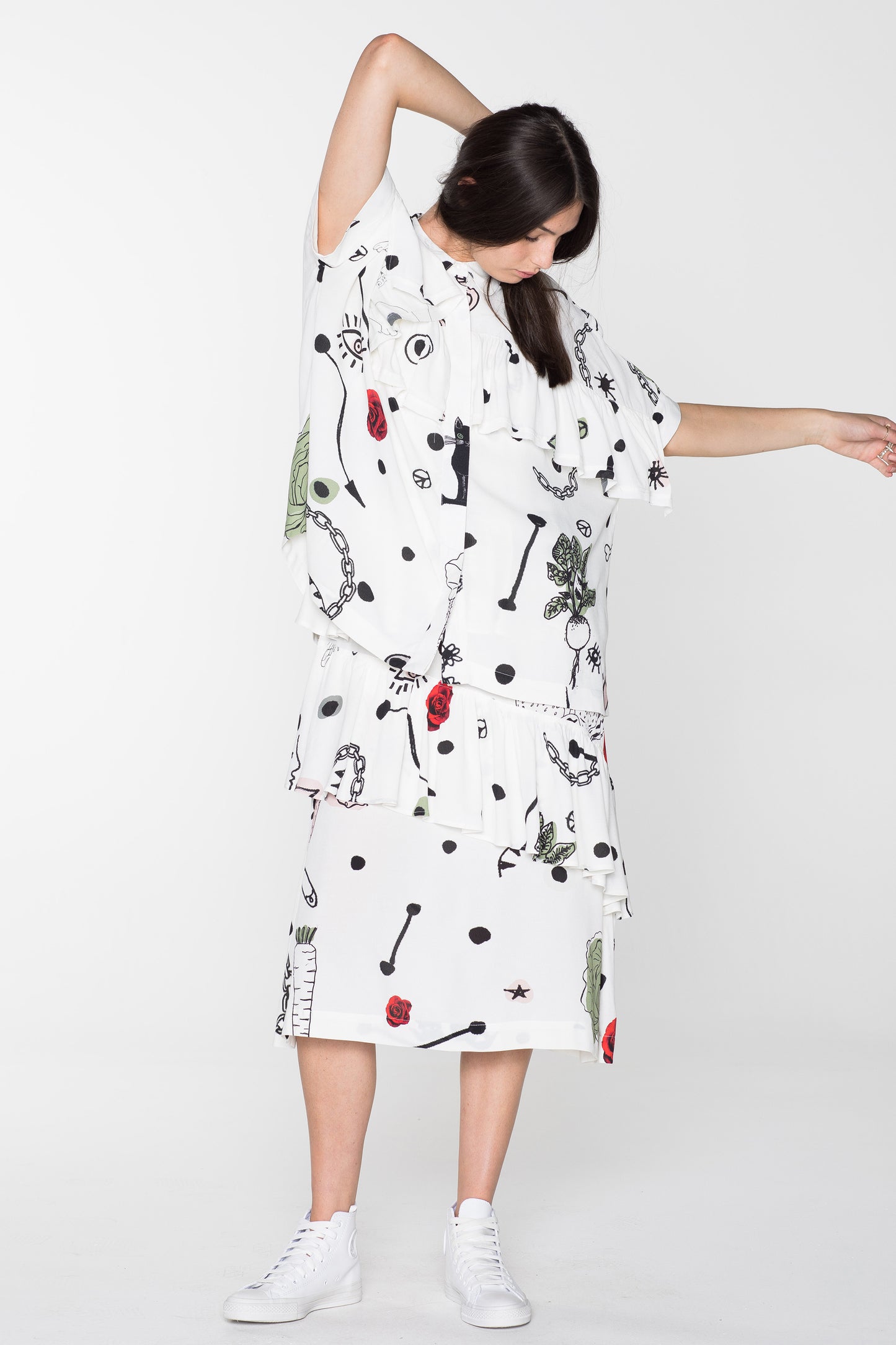 CREATURES BLOUSE - WHITE CHAIN N HOUND PRINT