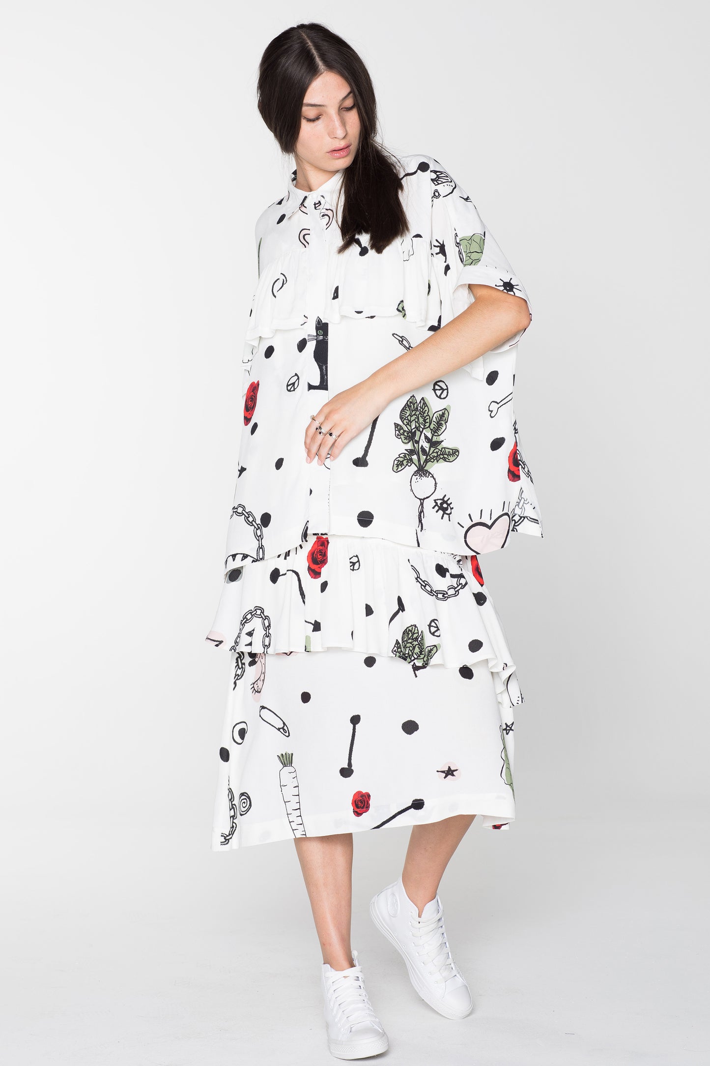 CREATURES BLOUSE - WHITE CHAIN N HOUND PRINT