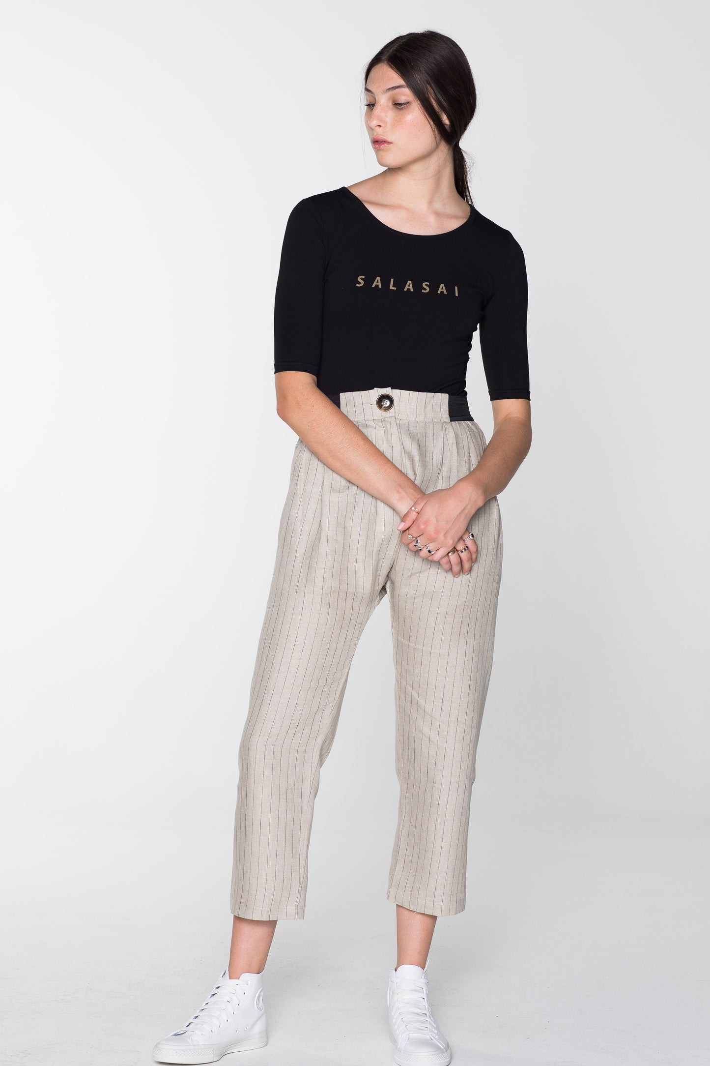 HUMANE PANT- NATURAL PINSTRIPE