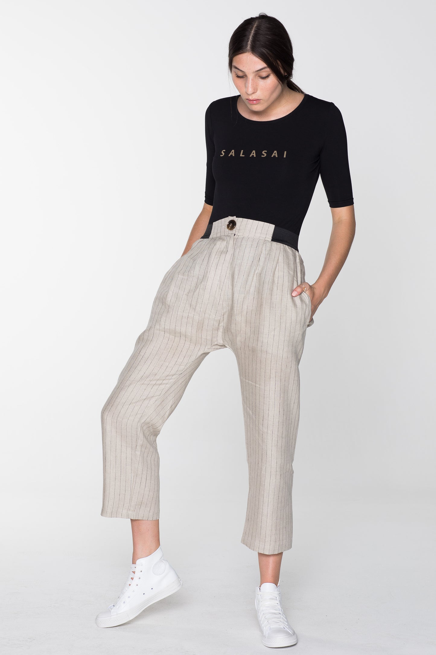 HUMANE PANT- NATURAL PINSTRIPE