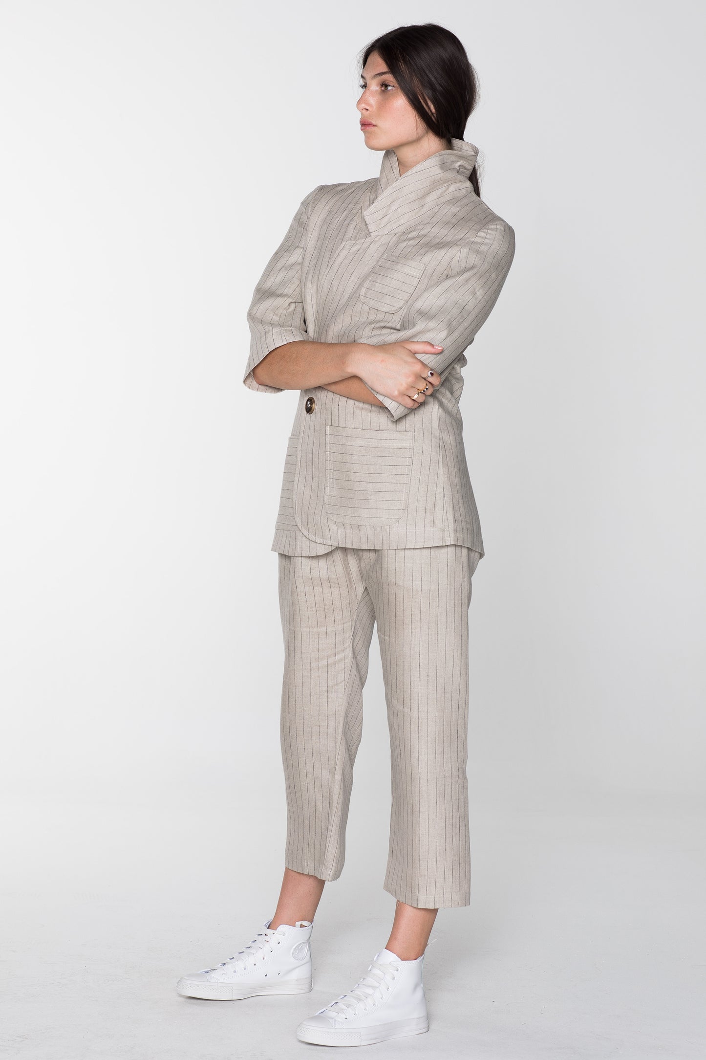 HUMANE BLAZER- NATURAL PINSTRIPE