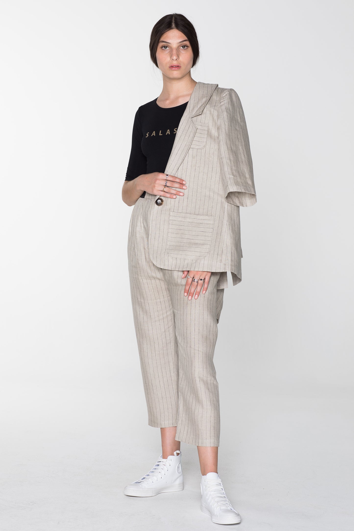 HUMANE BLAZER- NATURAL PINSTRIPE