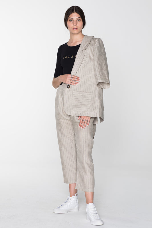 HUMANE BLAZER- NATURAL PINSTRIPE