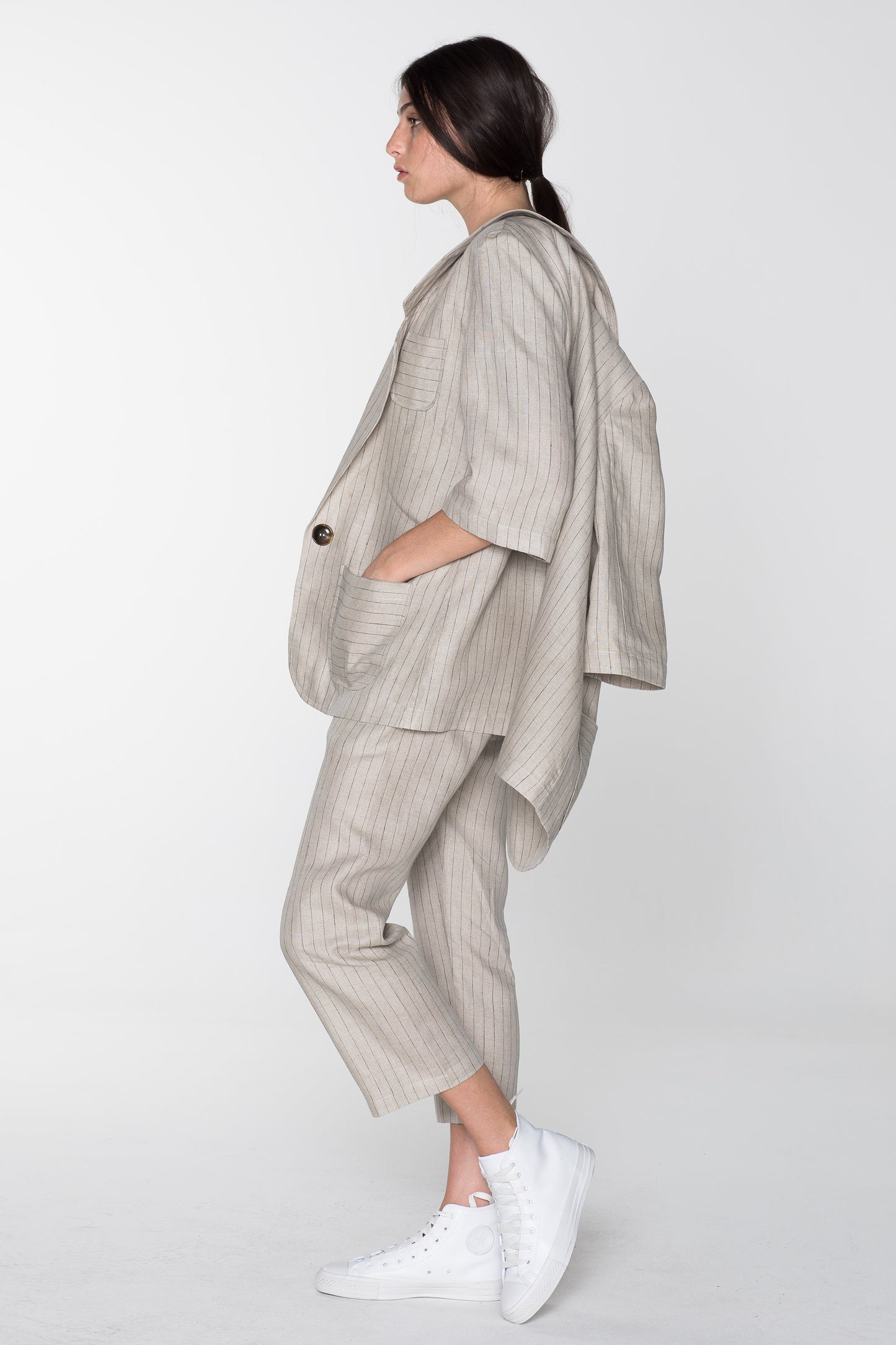 HUMANE BLAZER- NATURAL PINSTRIPE