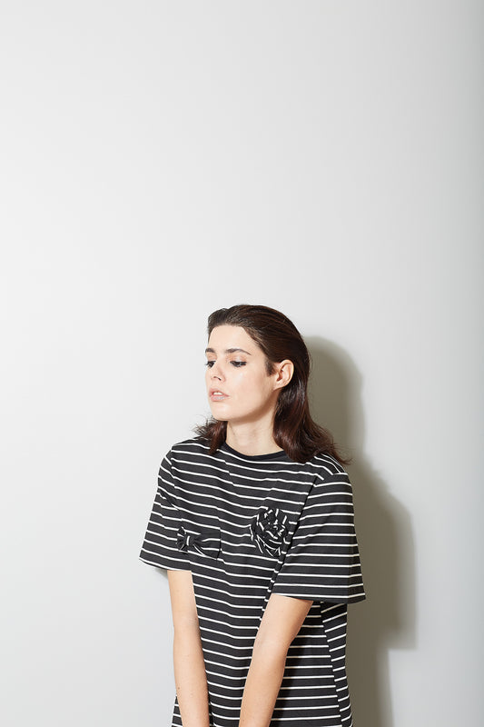 Rosette T Dress, Black Stripe