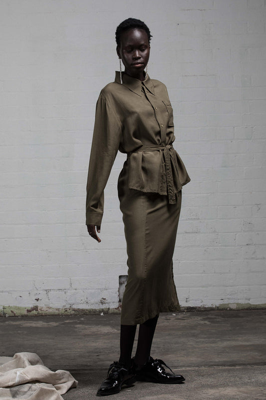 BETROTHED WRAP DRESS - KHAKI