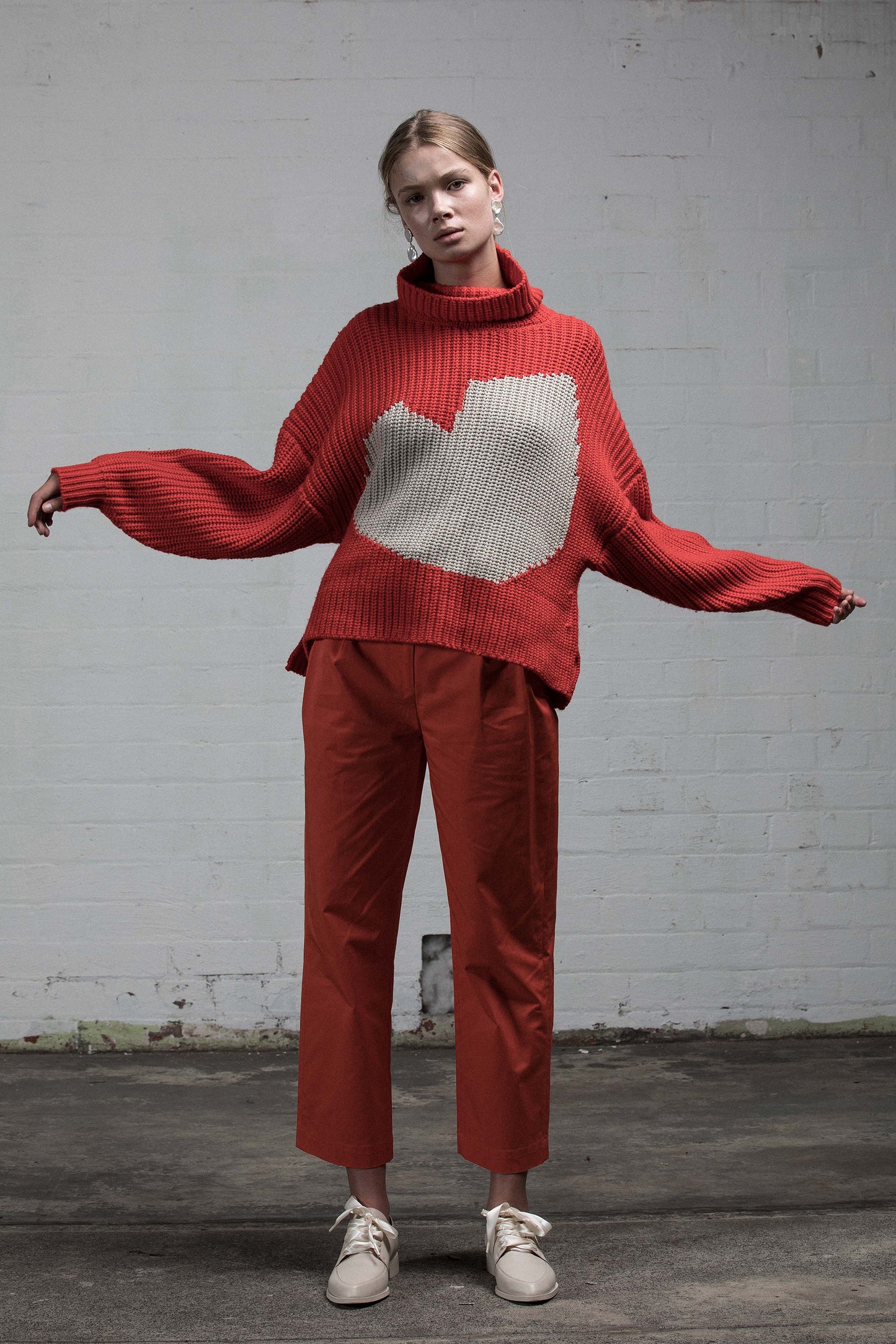 BROKEN HEART JUMPER - FIRE/BONE HEART MERINO