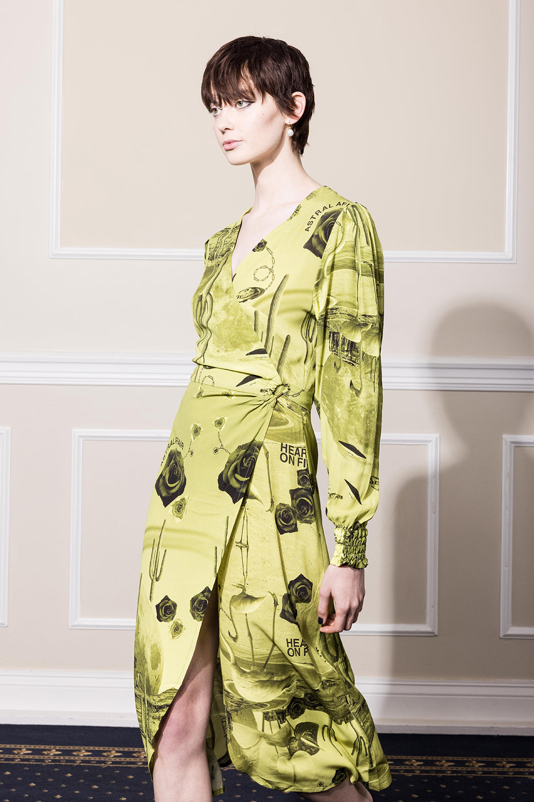 HEARTS ON FIRE WRAP DRESS - NEON PRINT