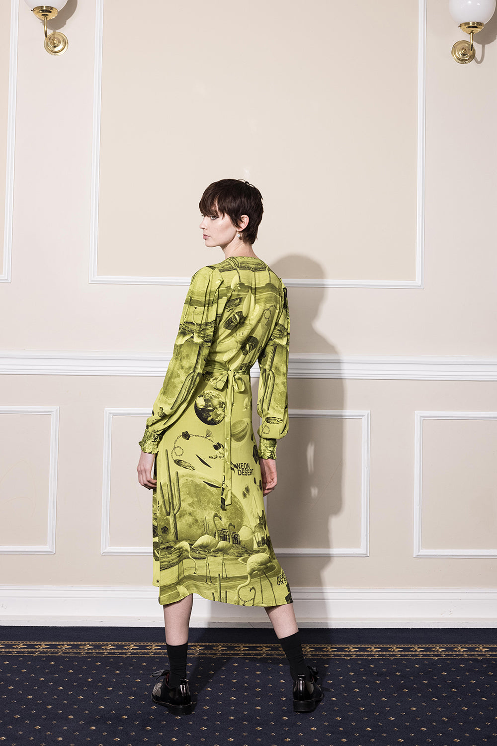 HEARTS ON FIRE WRAP DRESS - NEON PRINT