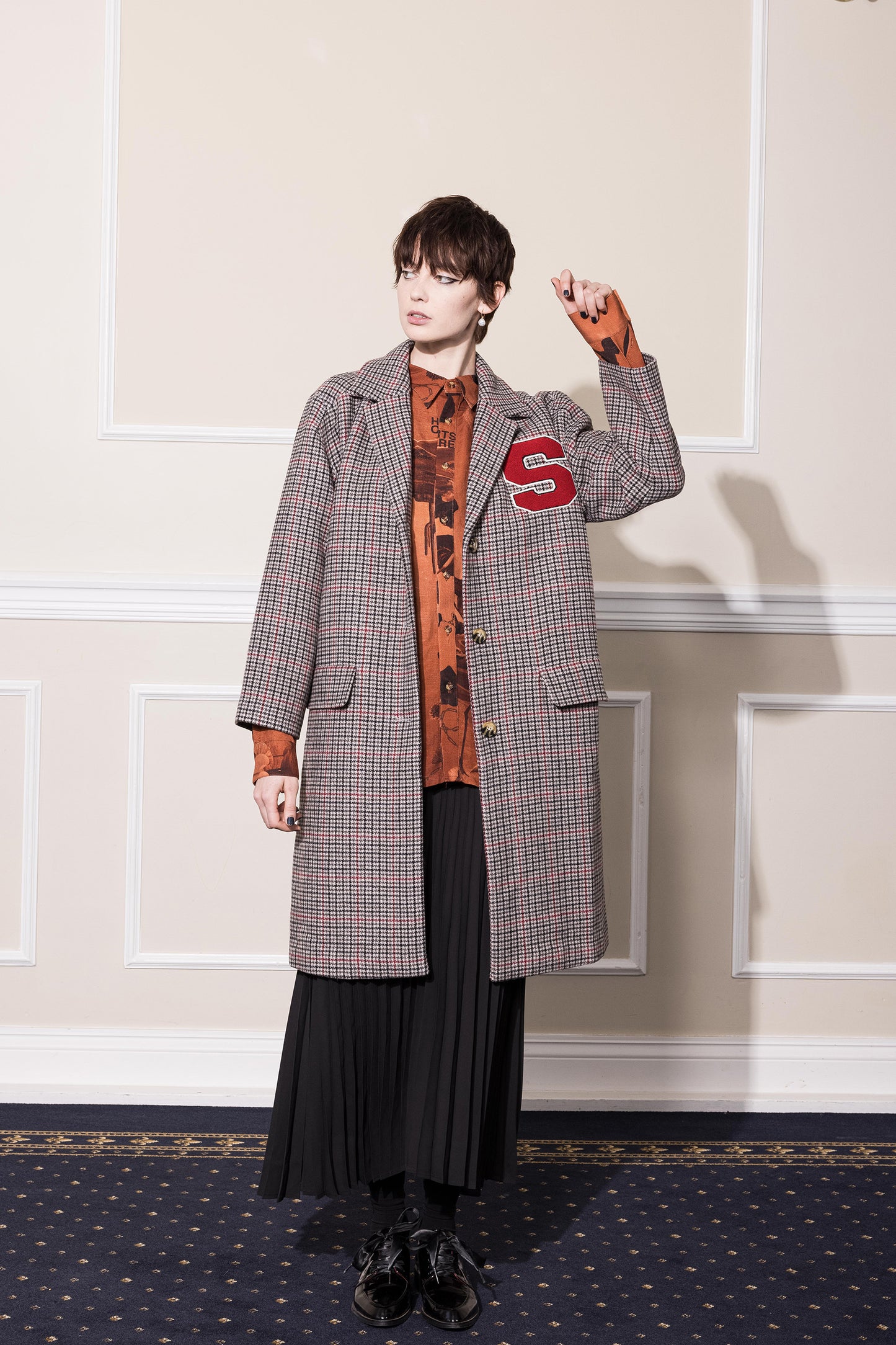 UFO WOOL COAT - GREY RED CHECK