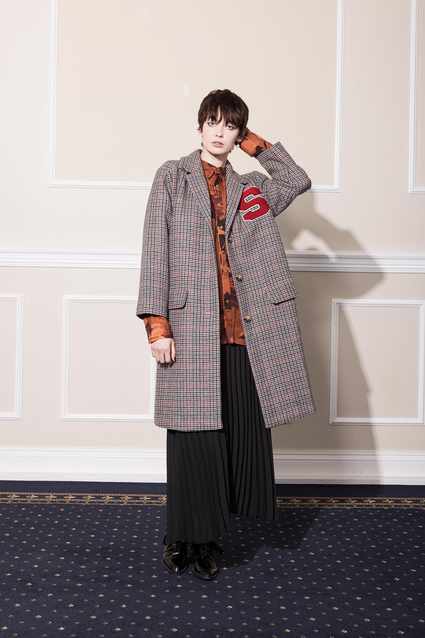 UFO WOOL COAT - GREY RED CHECK