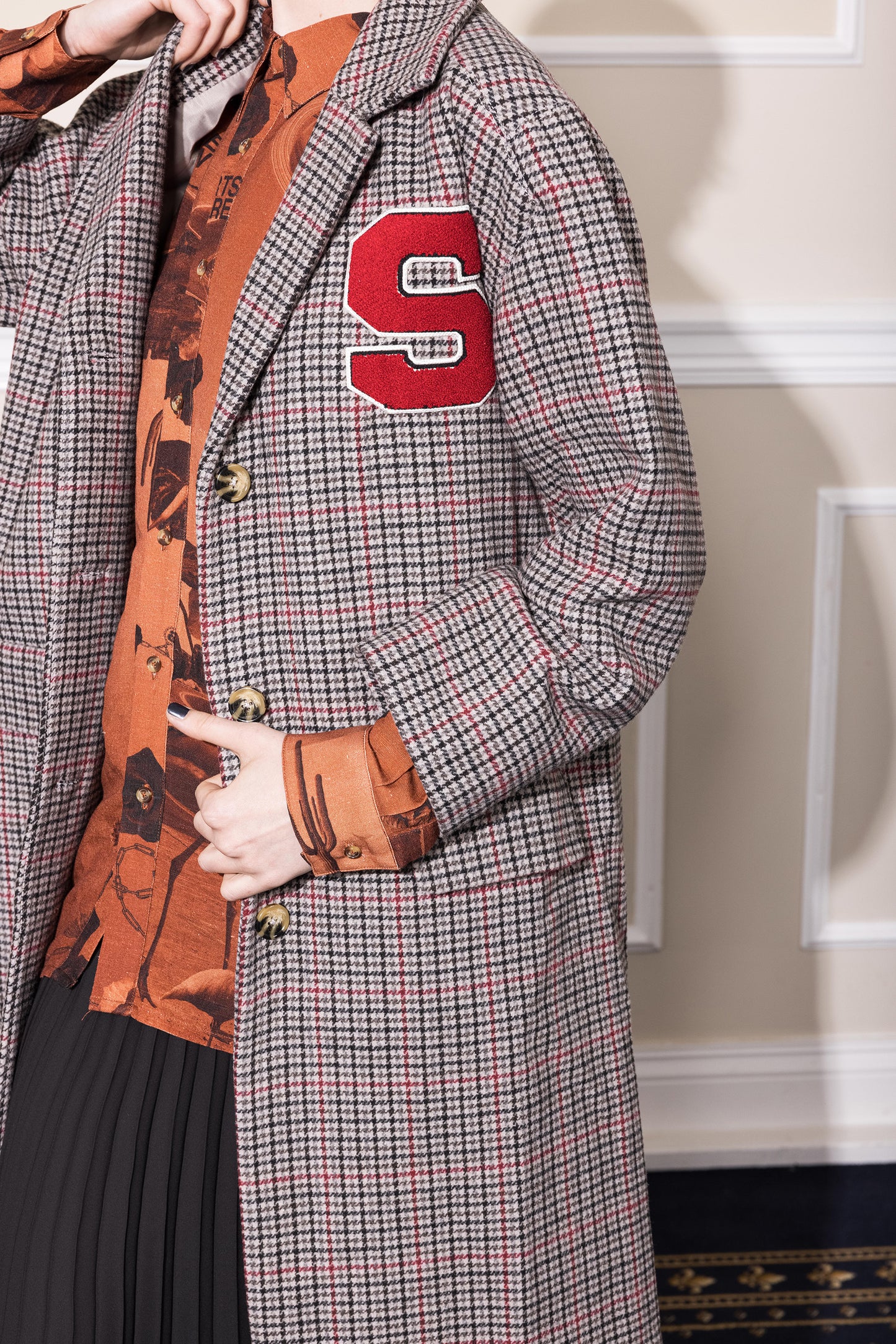 UFO WOOL COAT - GREY RED CHECK