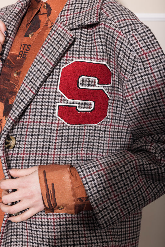 UFO WOOL COAT - GREY RED CHECK