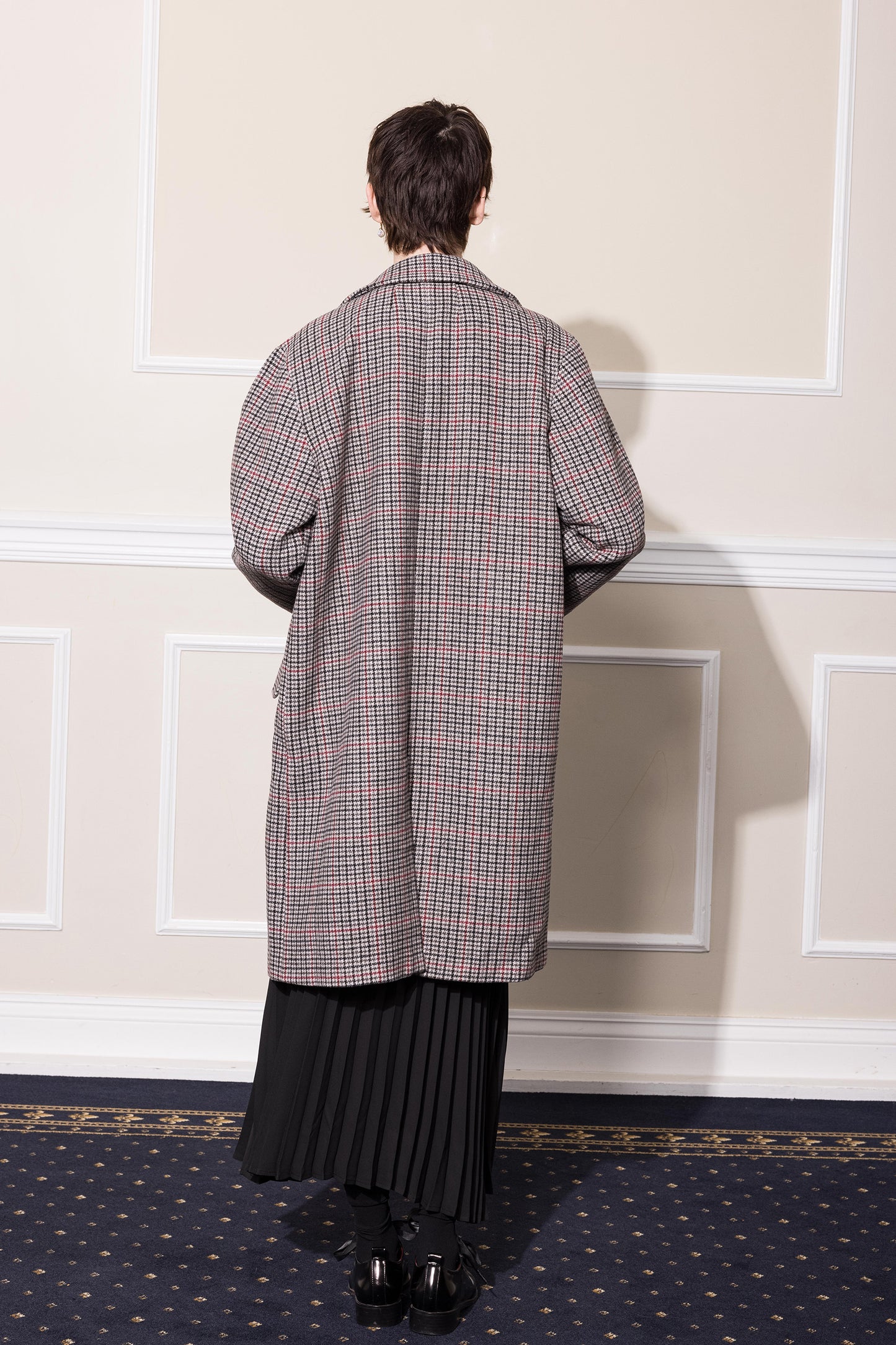 UFO WOOL COAT - GREY RED CHECK