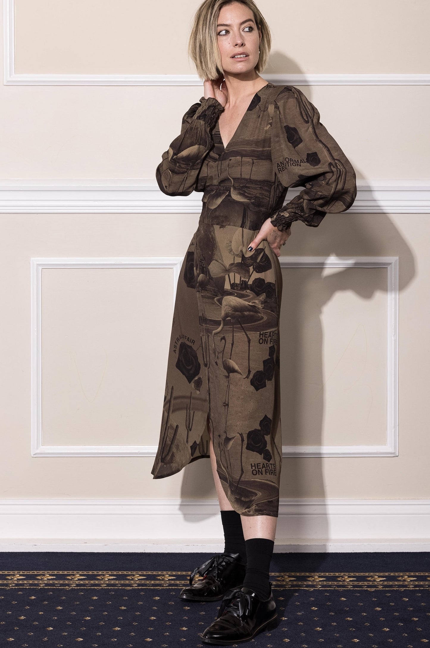 HEARTS ON FIRE WRAP DRESS -  CHOCOLATE PRINT